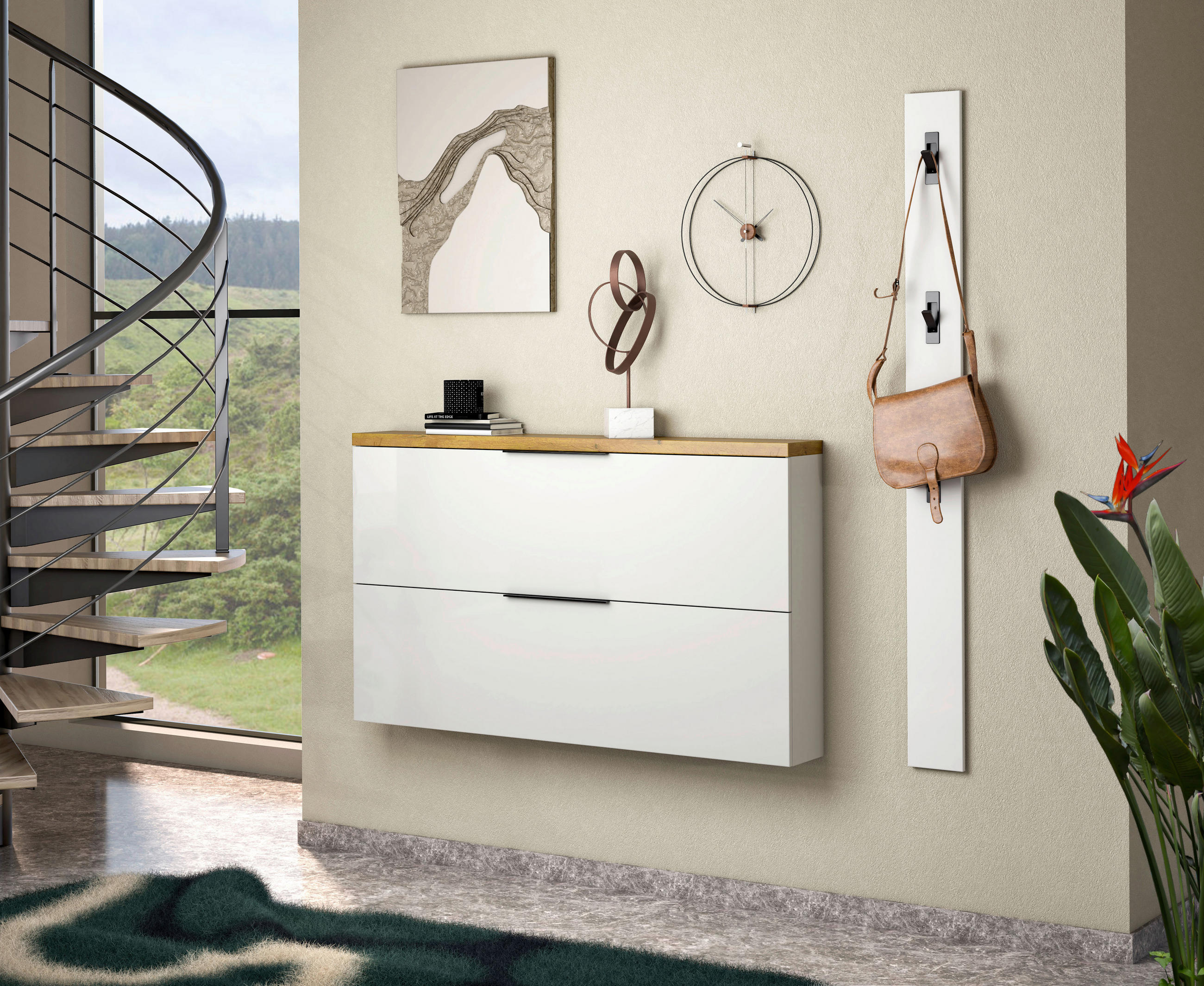 HÄNGESCHUHSCHRANK Weiß Hochglanz  - Eichefarben/Weiß Hochglanz, Design, Holzwerkstoff/Metall (140/82/19cm) - Xora