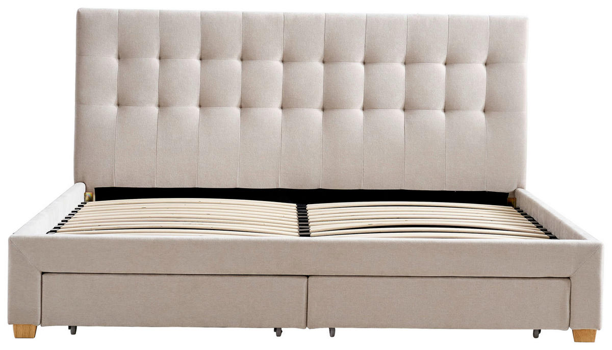 POLSTERBETT 140/200 cm, inkl. gepolstertes Kopfteil, Lattenrost, Bettschubladen,  in Beige  - Beige/Naturfarben, Design, Holz/Textil (140/200cm) - Boxxx