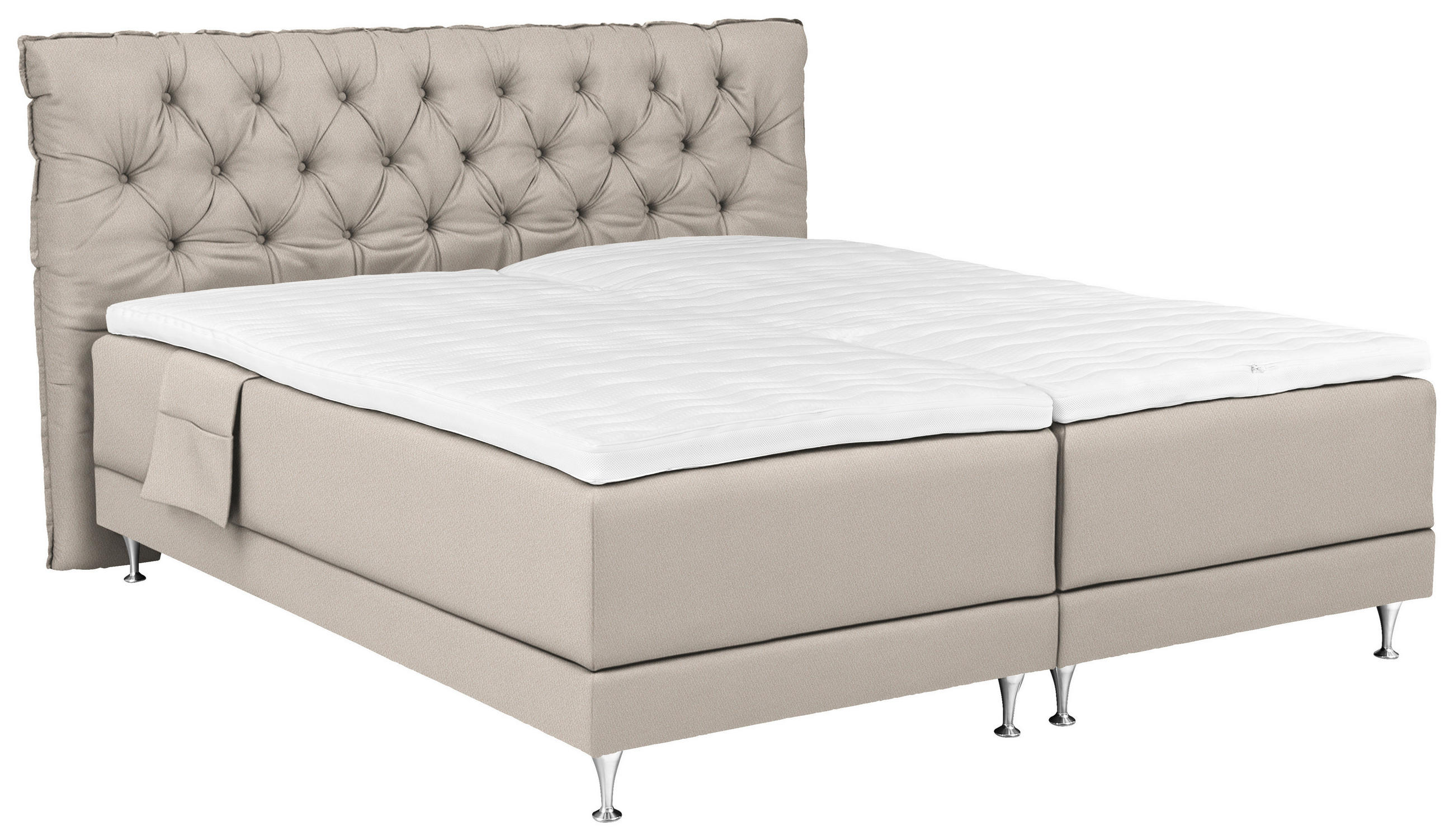 BOXSPRINGBETT 160/200 cm,  in Creme, Matratze, Topper, motorische Verstellbarkeit, Fernbedienung, H3 + H3 = fest  - Blau/Silberfarben, Basics, Holzwerkstoff/Textil (160/200cm) - Welnova