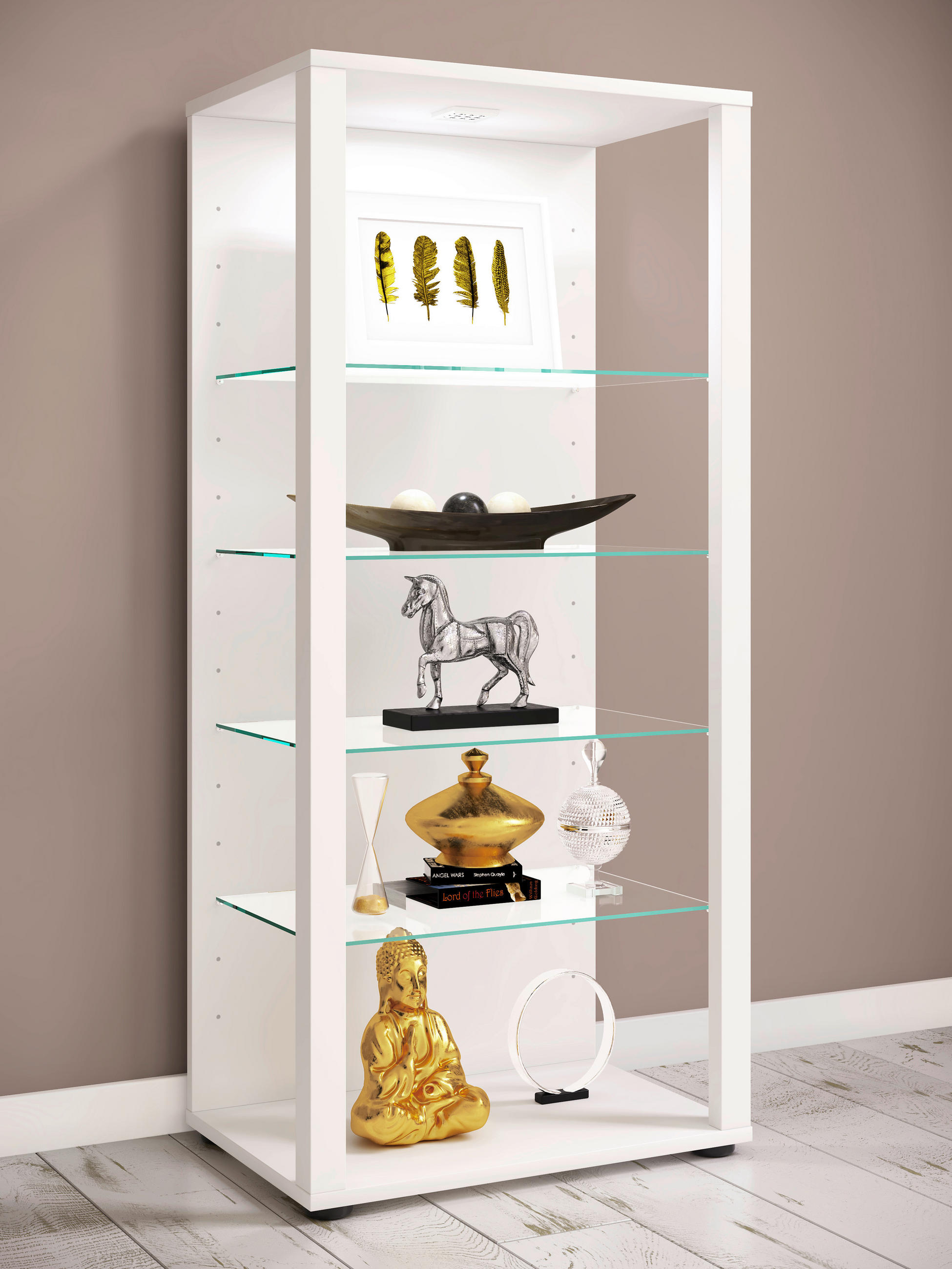 VITRINE in Weiss - Weiss/Schwarz, Modern, Glas/Holzwerkstoff (51,8/114,5/34,8cm) - MID.YOU