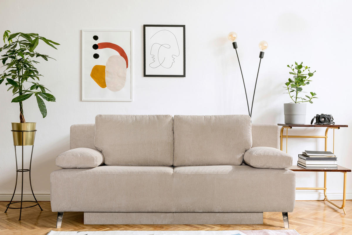 SCHLAFSOFA in Cord Creme  - Chromfarben/Creme, Design, Textil/Metall (197/92/88cm) - Novel