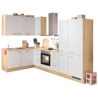 ECKKÜCHE 185/320 cm  in Eichefarben, Hellgrau  - Edelstahlfarben/Eichefarben, Basics, Holzwerkstoff/Metall (185/320cm) - Venda