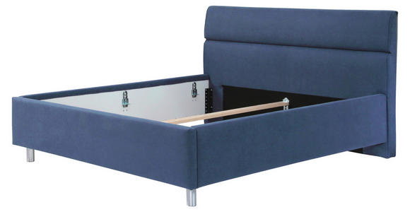 POLSTERBETT 160/200 cm in Dunkelblau - Birkefarben/Silberfarben, KONVENTIONELL, Holz/Textil (160/200cm) - Esposa