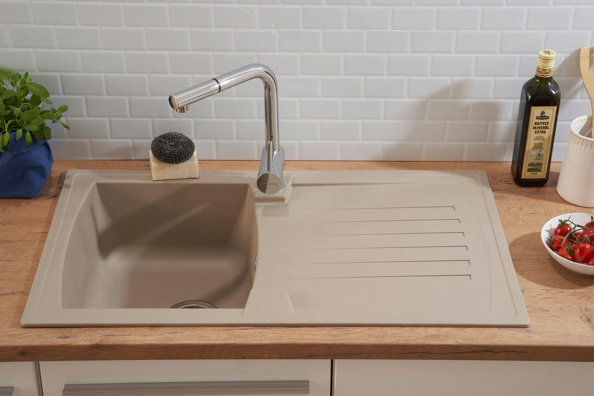 SPÜLE 1712BOSTON86X50B  - Beige, Trend, Glas/Kunststoff (86/20/50cm) - Respekta