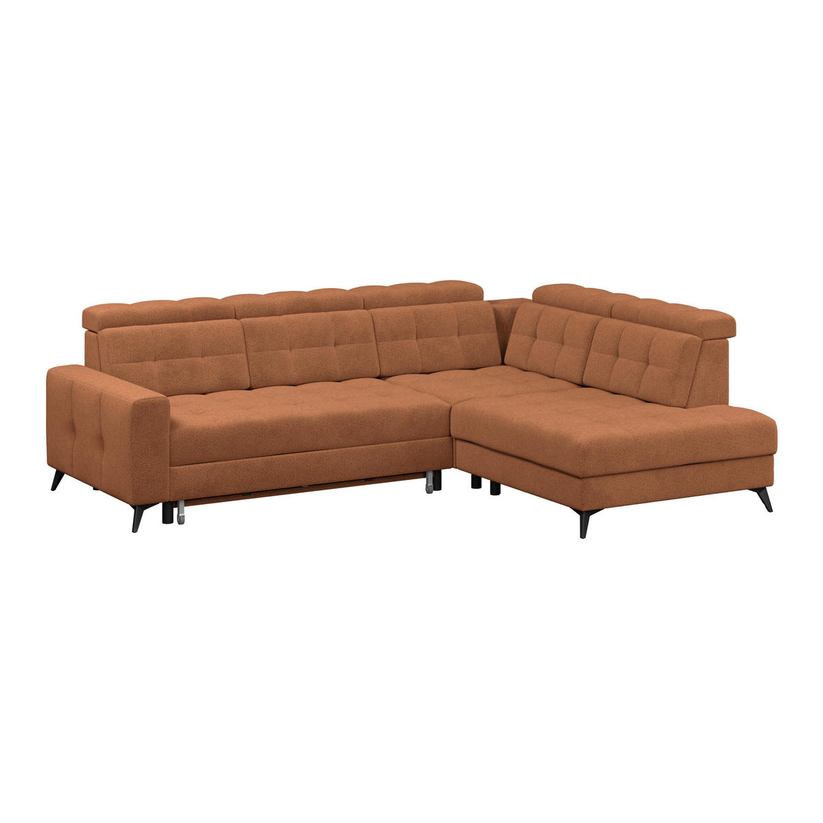 ECKSOFA BARLETTA NEW Terracotta Velours Bettkasten, Kopfteilverstellung, Sitztiefenverstellung, Liegefläche im Originalstoff  - Terracotta/Schwarz, ROMANTIK / LANDHAUS, Textil/Metall (289/228cm) - MID.YOU