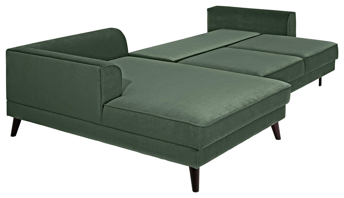 ECKSCHLAFSOFA in Velours Dunkelgrün  - Wengefarben/Dunkelgrün, MODERN, Holz/Textil (277/167cm) - Trendmanufaktur