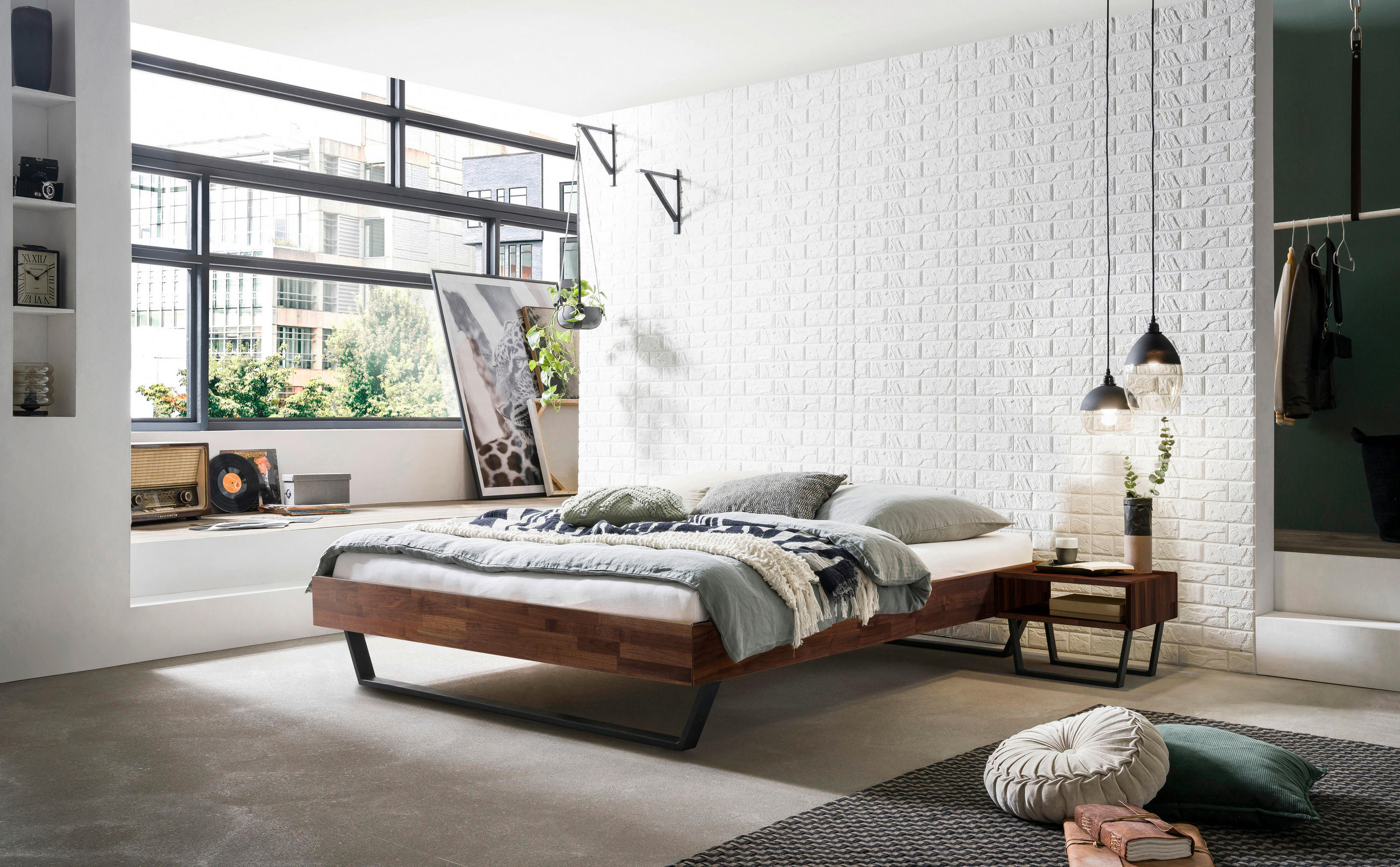 BETT 160/200 cm  in Anthrazit, Nussbaumfarben  - Anthrazit/Nussbaumfarben, KONVENTIONELL, Holz/Metall (160/200cm) - Hasena