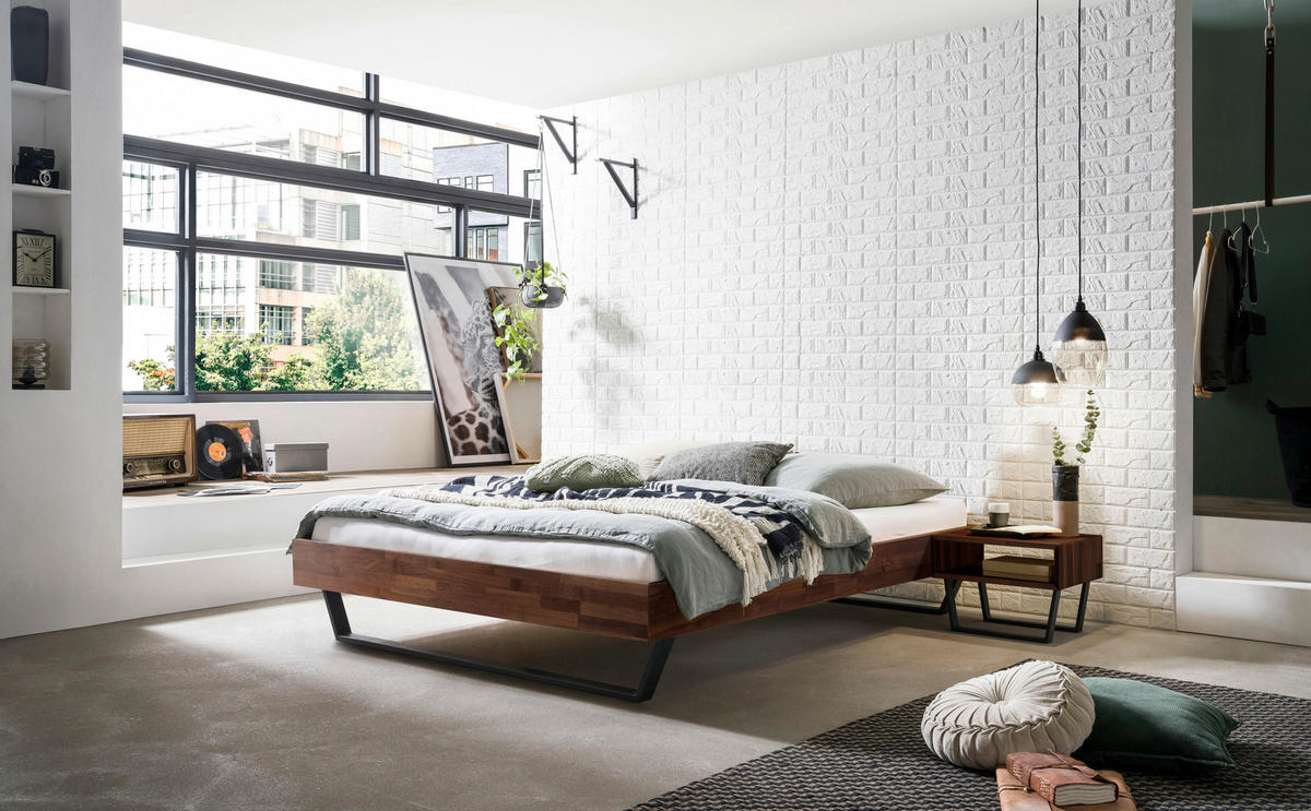 BETT 160/200 cm  in Anthrazit, Nussbaumfarben  - Anthrazit/Nussbaumfarben, KONVENTIONELL, Holz/Metall (160/200cm) - Hasena