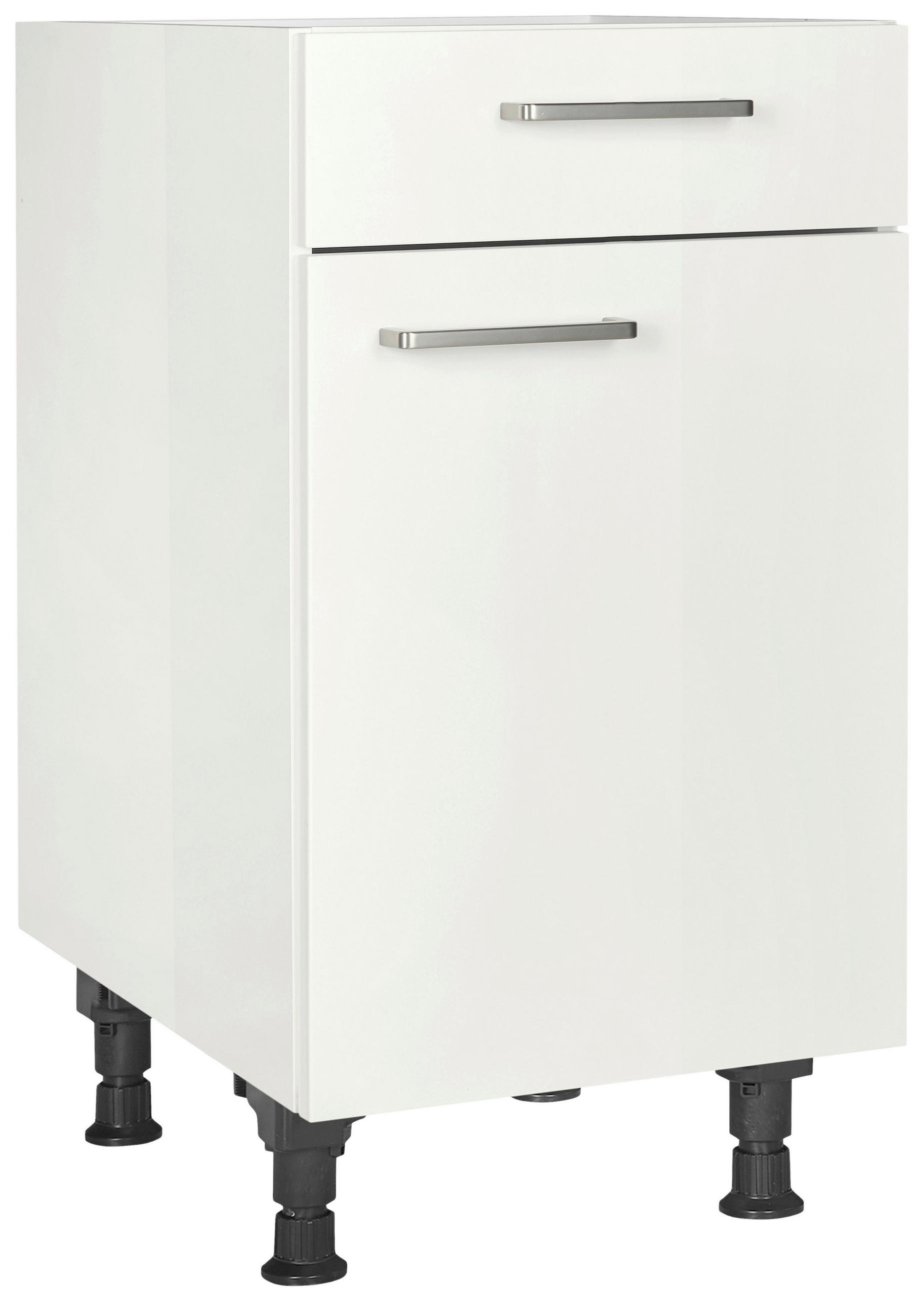 SCHUBKASTENUNTERSCHRANK  in Weiß Hochglanz  - Edelstahlfarben/Weiß Hochglanz, MODERN, Holzwerkstoff/Metall (45/87/56cm) - Nobilia