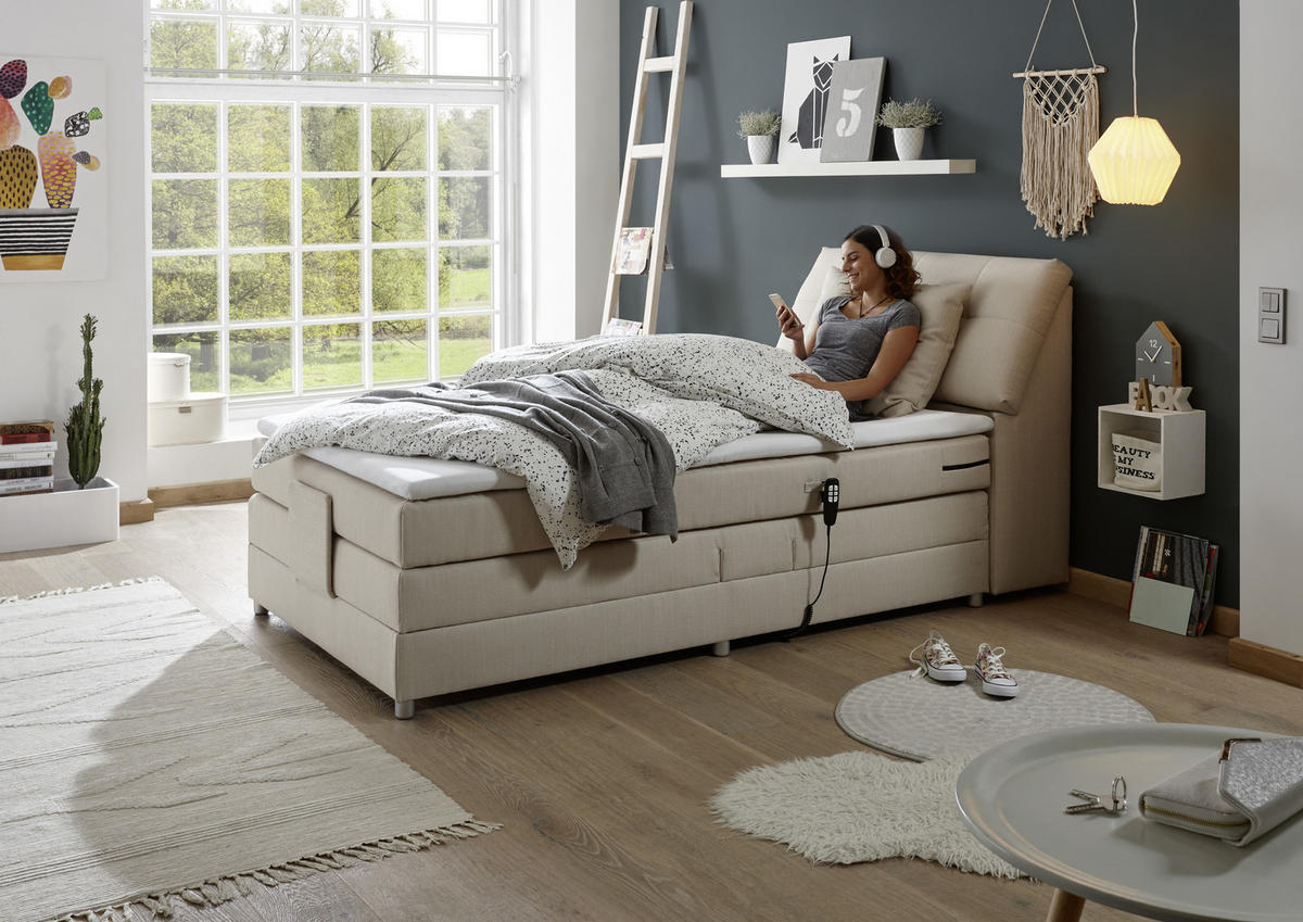 BOXSPRINGBETT 120/200 cm  in Creme  - Silberfarben/Creme, Design, Kunststoff/Textil (120/200cm) - Esposa