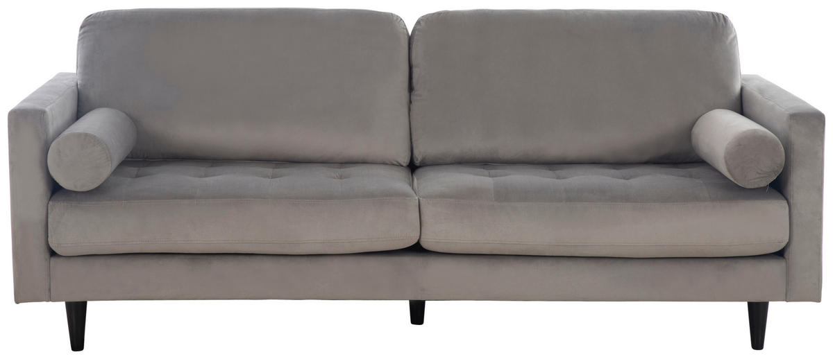3-SITZER-SOFA Samt Grau  - Schwarz/Grau, MODERN, Holz/Textil (211/88/89cm) - P & B