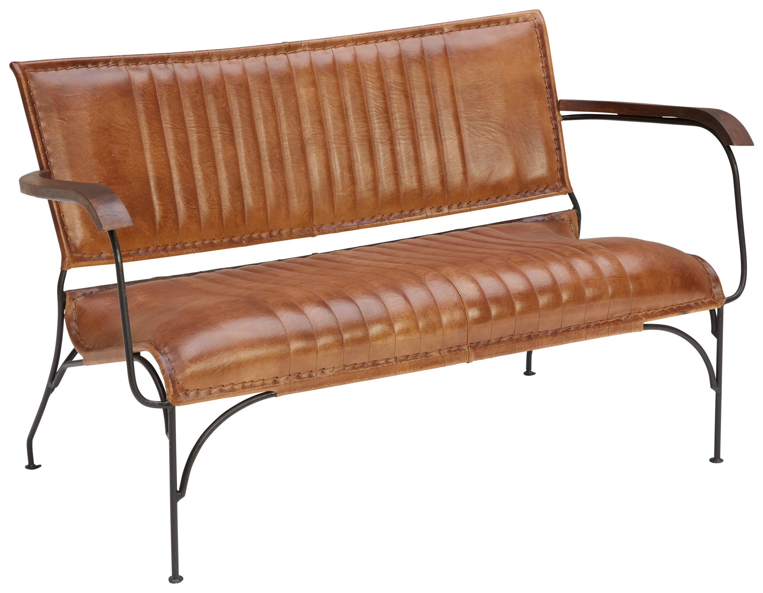 KLUPA smeđa, crna drvo, metal, koža - crna/smeđa, Lifestyle, koža/drvo (133cm) - Ambia Home