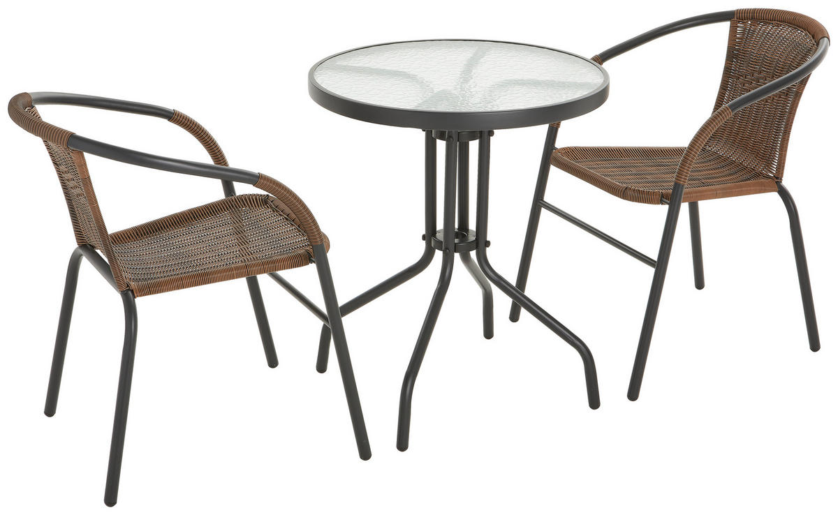 SET DE JARDIN  3-teilig  - Anthrazit/Braun, Lifestyle, Glas/Kunststoff - Xora