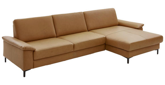 ECKSOFA in Echtleder Currygelb 334/176 cm - Currygelb/Schwarz, Design, Leder/Metall (334/176cm) - Dieter Knoll