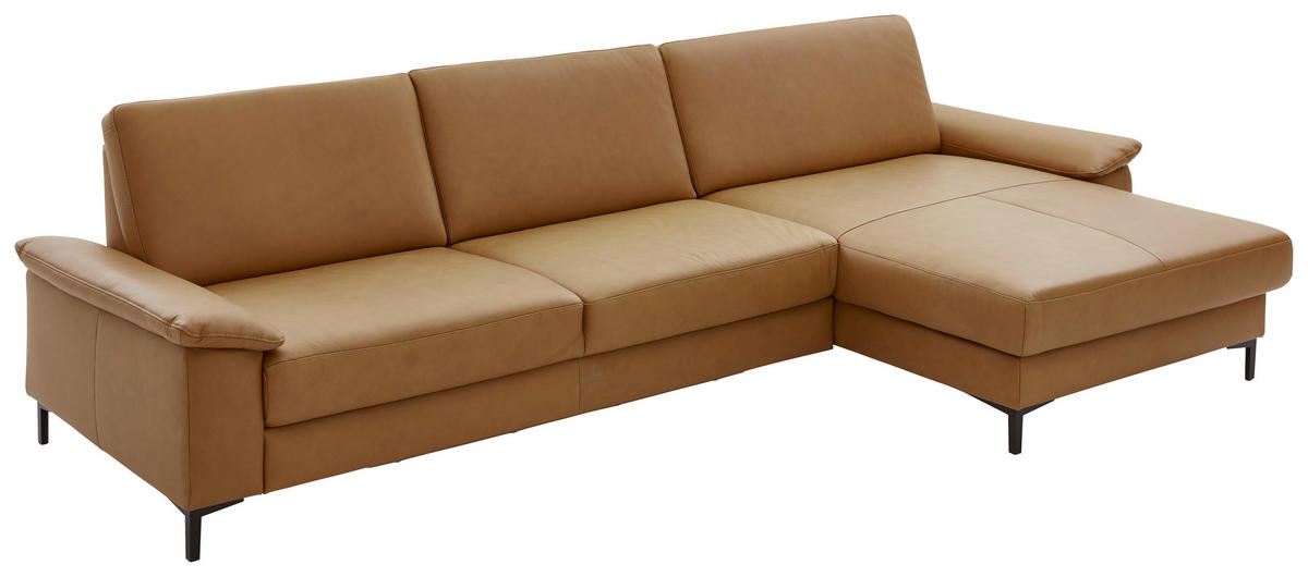 ECKSOFA in Echtleder Currygelb  334/176 cm  - Currygelb/Schwarz, Design, Leder/Metall (334/176cm) - Dieter Knoll