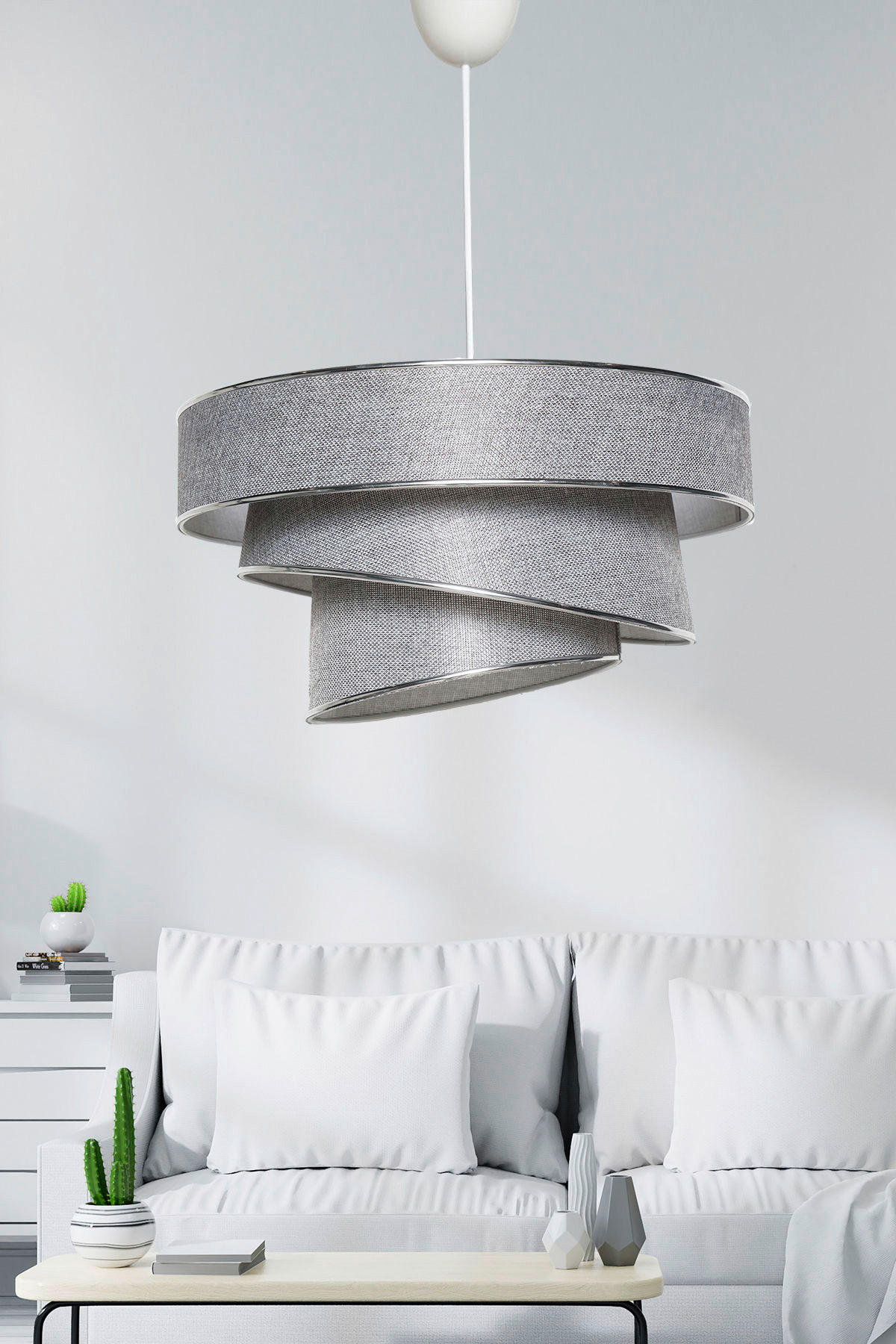 HÄNGELEUCHTE 40/72 cm   - Silberfarben/Grau, KONVENTIONELL, Kunststoff/Textil (40/72cm) - P & B