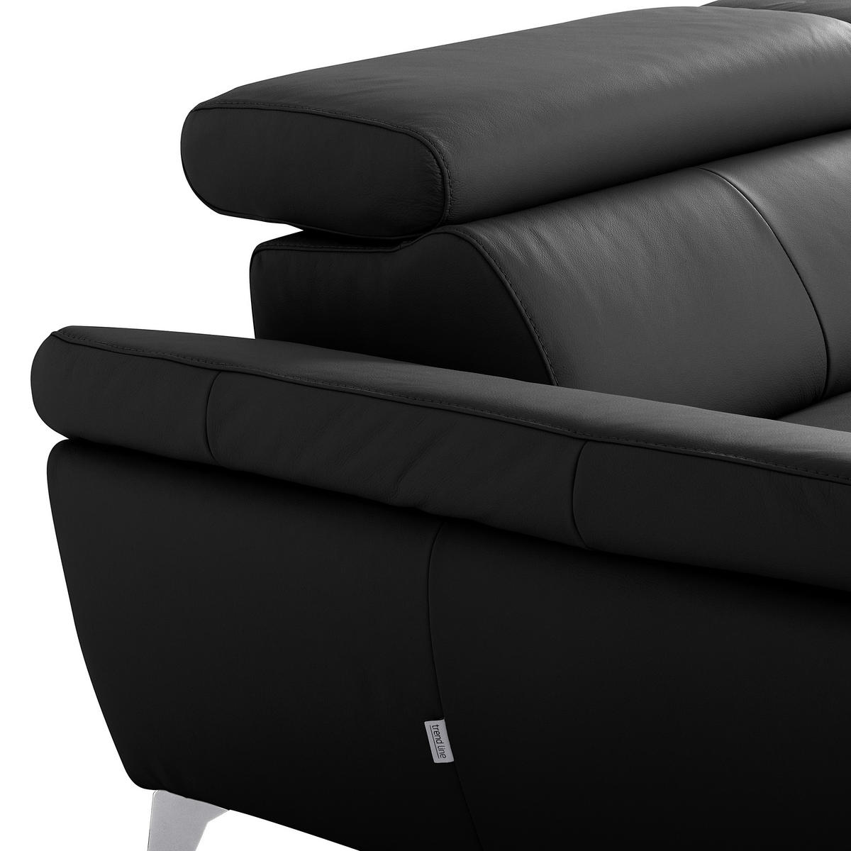 ECKSOFA SONO Schwarz Echtleder Lederlook Bettkasten, Armteilverstellung, Kopfteilverstellung  - Chromfarben/Schwarz, Design, Leder/Textil (252/179cm) - Livetastic