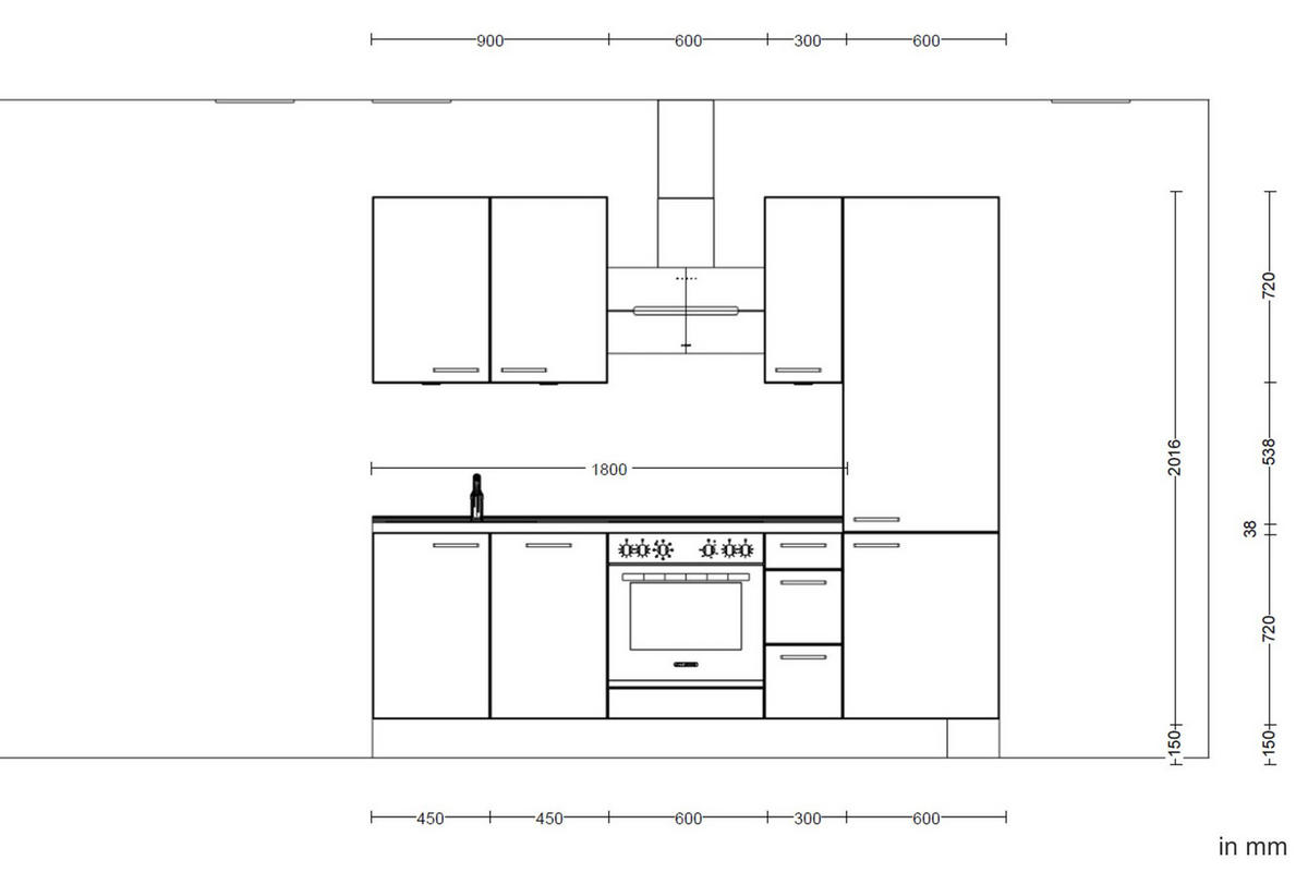 KÜCHENLEERBLOCK 240 cm   in Schwarz, Eichefarben  - Edelstahlfarben/Eichefarben, MODERN, Holzwerkstoff/Metall (240cm) - Nobilia