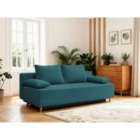 SCHLAFSOFA LUMOS Samt Petrol  inkl. Rückenkissen, Armlehnenkissen, Schlaffunktion, Rücken echt, Stauraum  - Petrol/Naturfarben, Design, Textil (206/96/96cm) - P & B