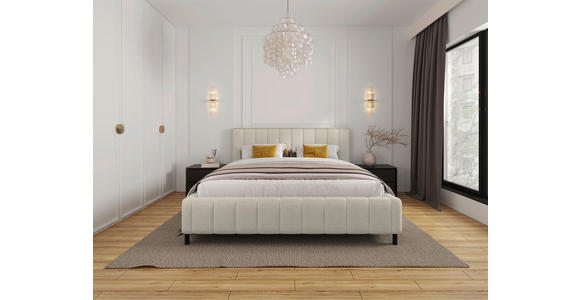POLSTERBETT gepolstertes Kopfteil, Lattenrost, Bettkasten Beige 180/200 cm  - Beige/Schwarz, Design, Holz/Textil (180/200cm) - Carryhome