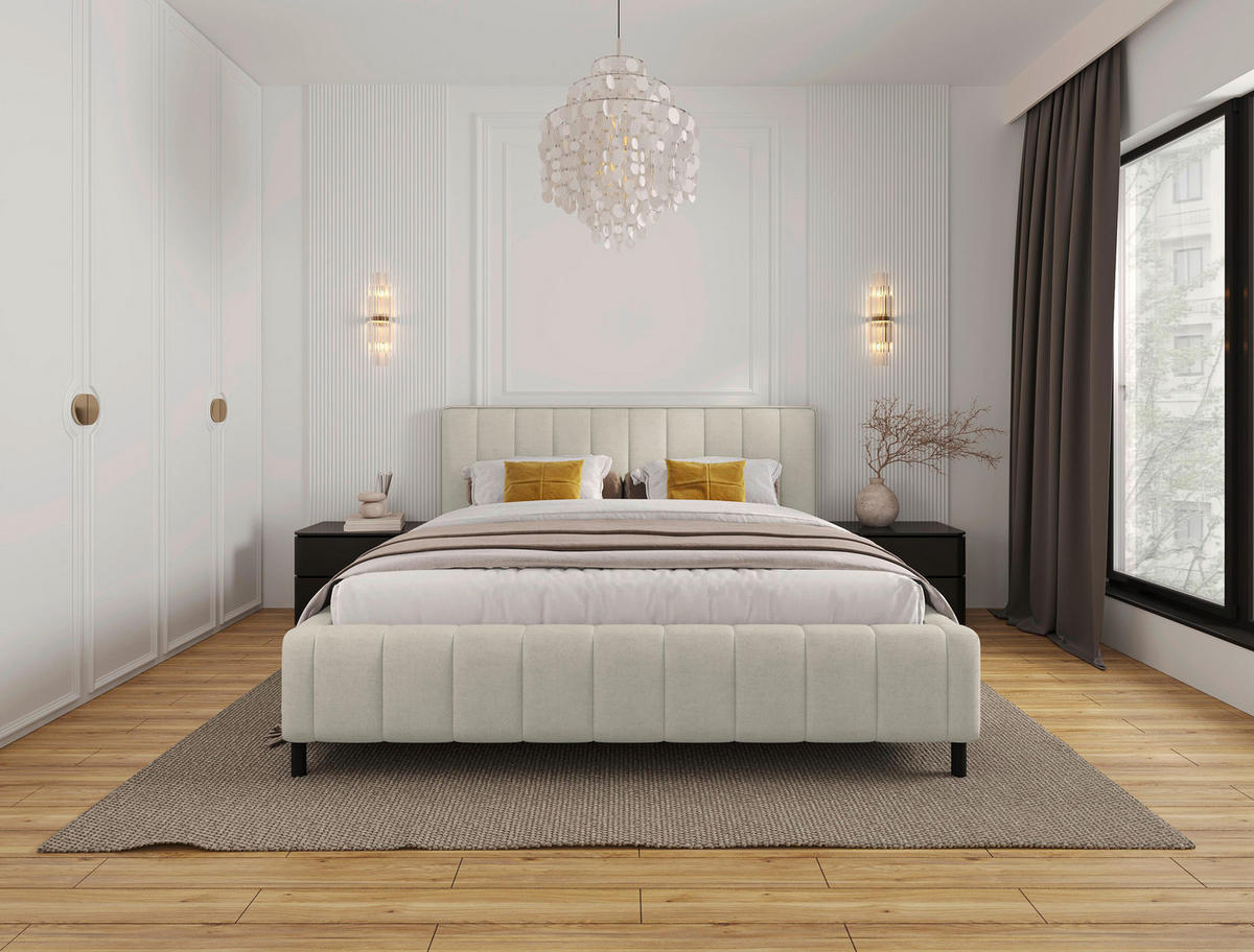 POLSTERBETT 140/200 cm  Beige  - Beige/Schwarz, Design, Holz/Textil (140/200cm) - Carryhome