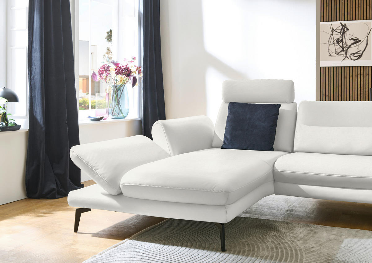 ECKSOFA in Echtleder Weiss  - Weiss/Schwarz, Design, Leder/Metall (195/308cm) - Dieter Knoll