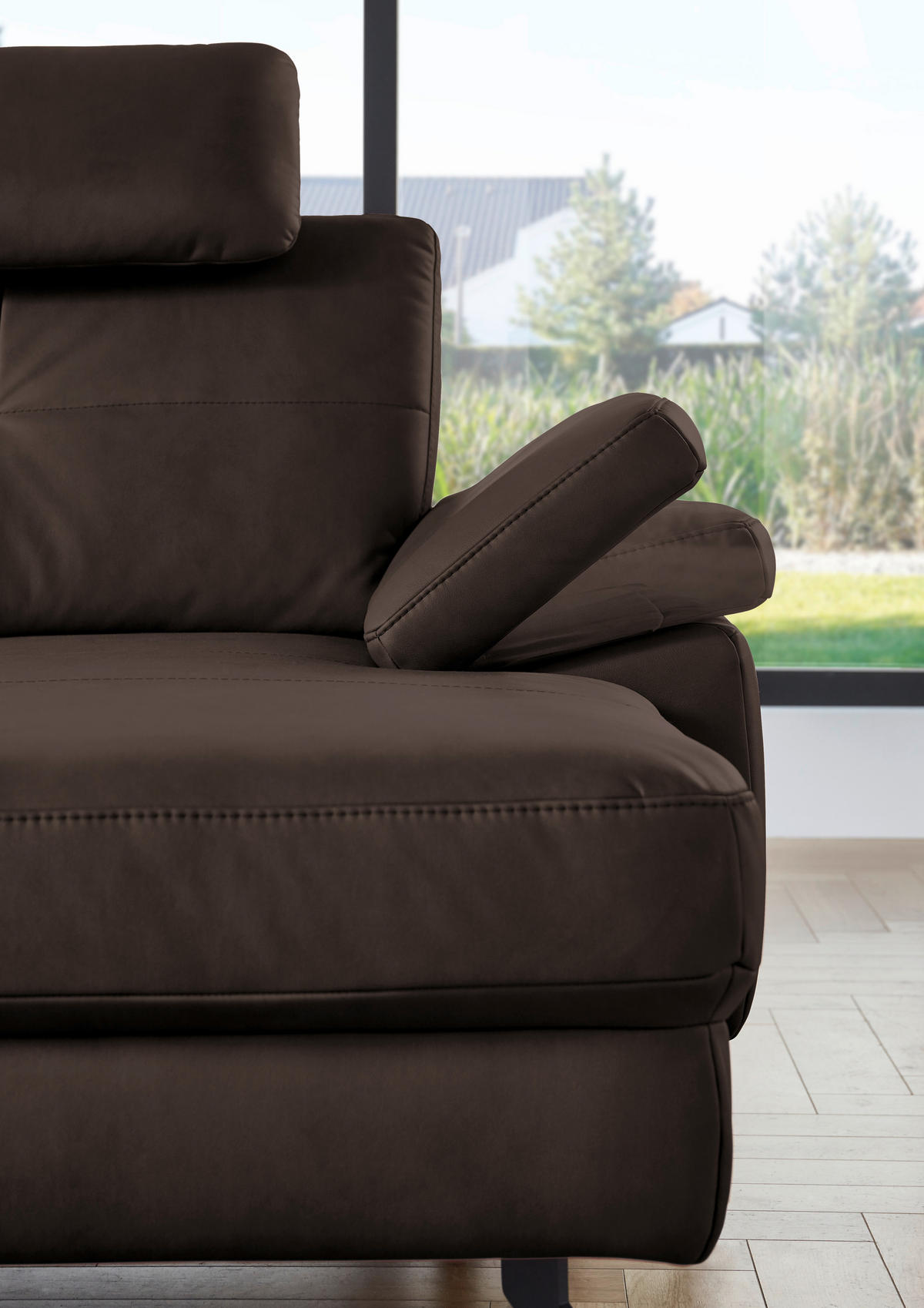 WOHNLANDSCHAFT in Lederlook, Mikrofaser Dunkelbraun  - Dunkelbraun/Schwarz, Design, Textil/Metall (220/345cm) - Beldomo System