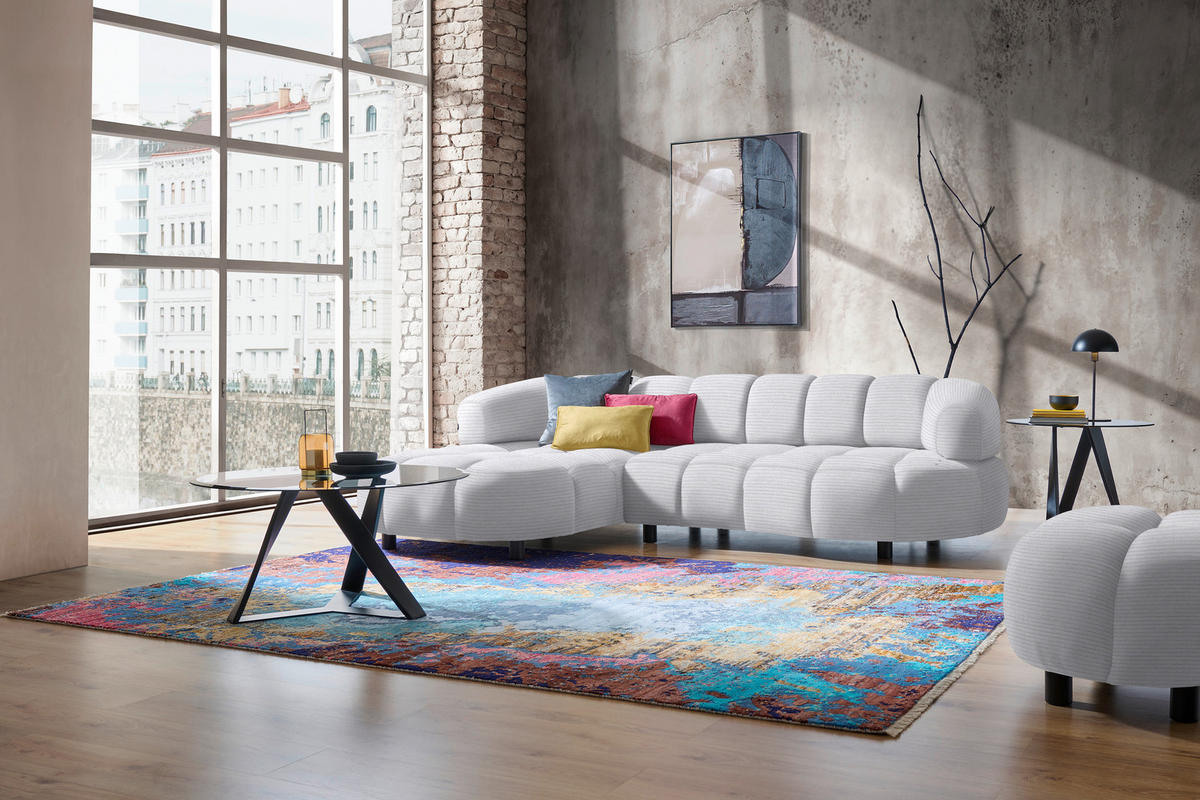 ECKSOFA in Cord, Velours Silberfarben  183/284 cm  - Silberfarben/Schwarz, Design, Holz/Textil (183/284cm) - Welnova