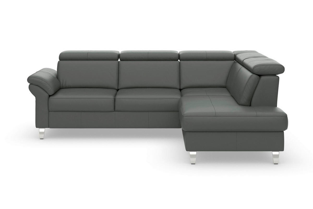 ECKSOFA 245/194 cm ARNGAST E in Echtleder Anthrazit Kopfteilverstellung  245/194 cm  - Chromfarben/Anthrazit, Basics, Leder/Textil (245/194cm) - Sit & More