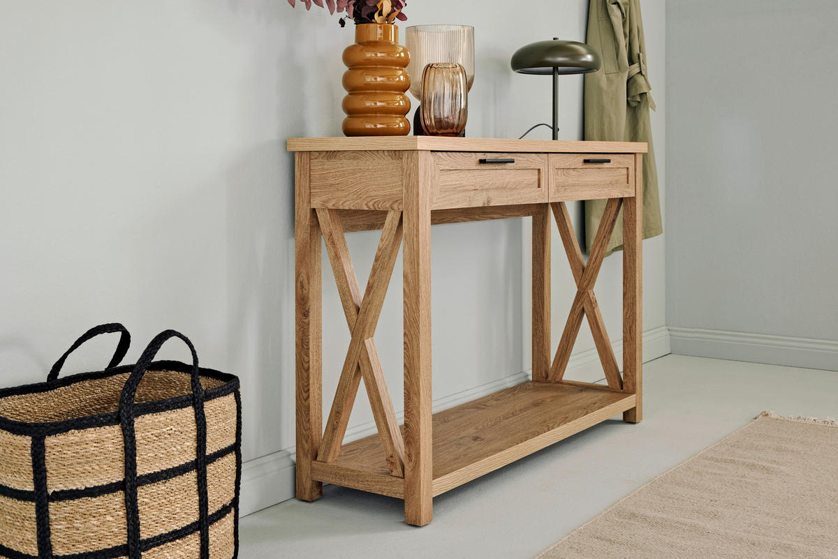 KONSOLENTISCH Eichefarben  - Eichefarben/Schwarz, LIFESTYLE, Holzwerkstoff/Metall (110/34/77cm)