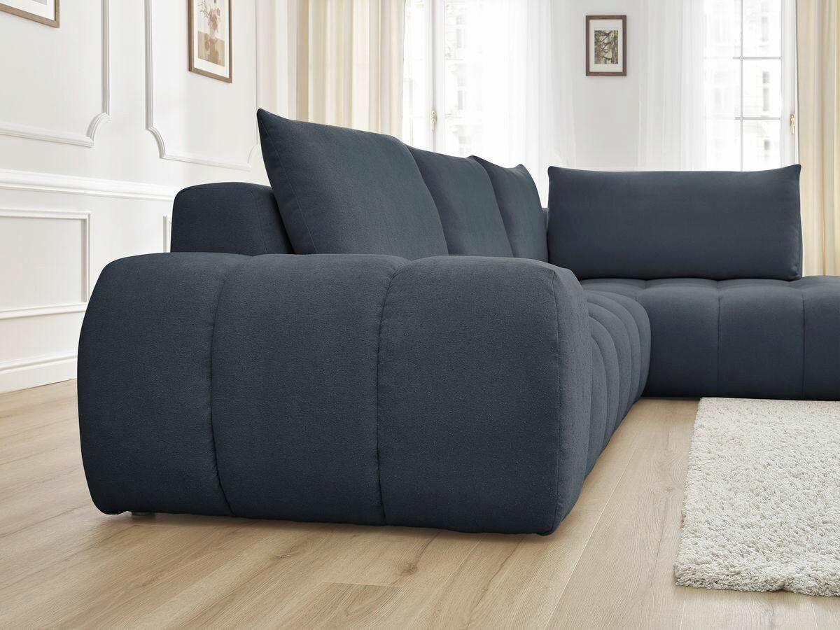ECKSOFA Ottomane rechts  EVEREST Dunkelblau Struktur  - Schwarz/Dunkelblau, MODERN, Kunststoff/Textil (352/210cm) - Livetastic