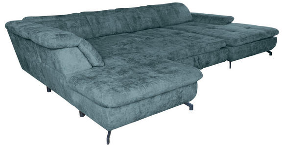 WOHNLANDSCHAFT Blau Struktur - Blau/Schwarz, KONVENTIONELL, Textil/Metall (253/357/188cm) - Carryhome