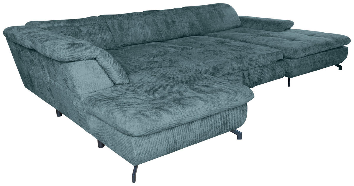 WOHNLANDSCHAFT Blau Struktur  - Blau/Schwarz, KONVENTIONELL, Textil/Metall (253/357/188cm) - Carryhome