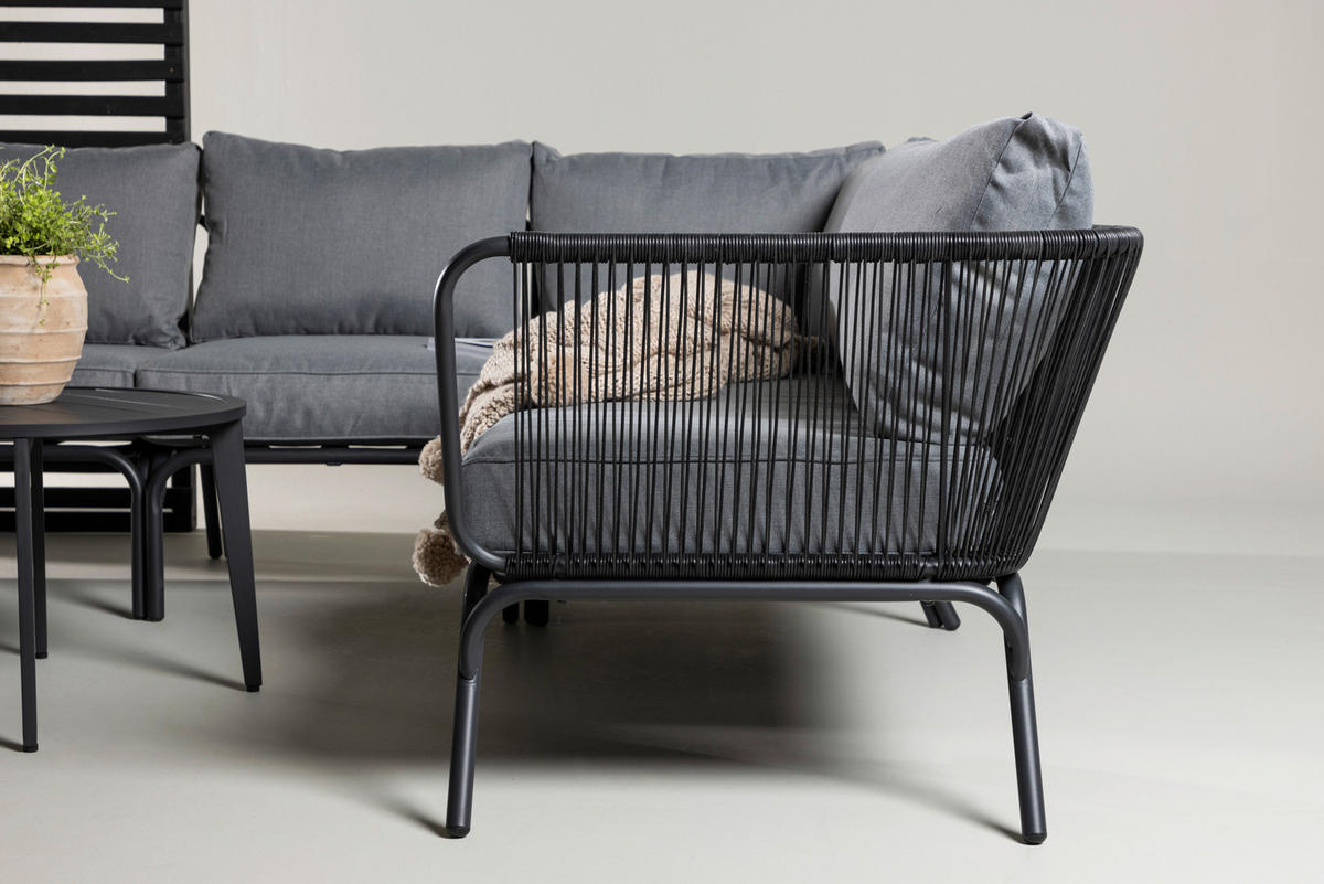 DINING-LOUNGESET Aluminium  - Schwarz/Grau, KONVENTIONELL, Textil/Metall - Gardenson