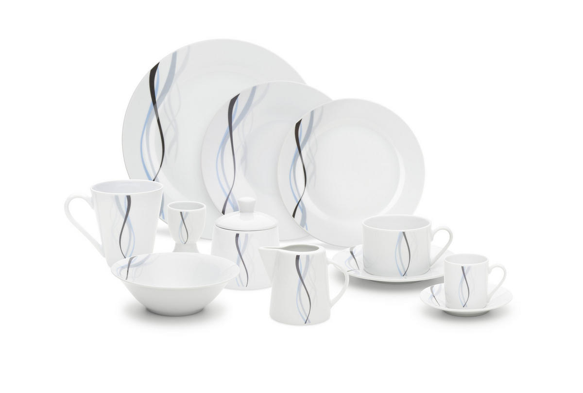 KOMBINOVANÝ SERVIS 62-dielne, porcelán keramika  - čierna/modrá, Konventionell, keramika - Boxxx