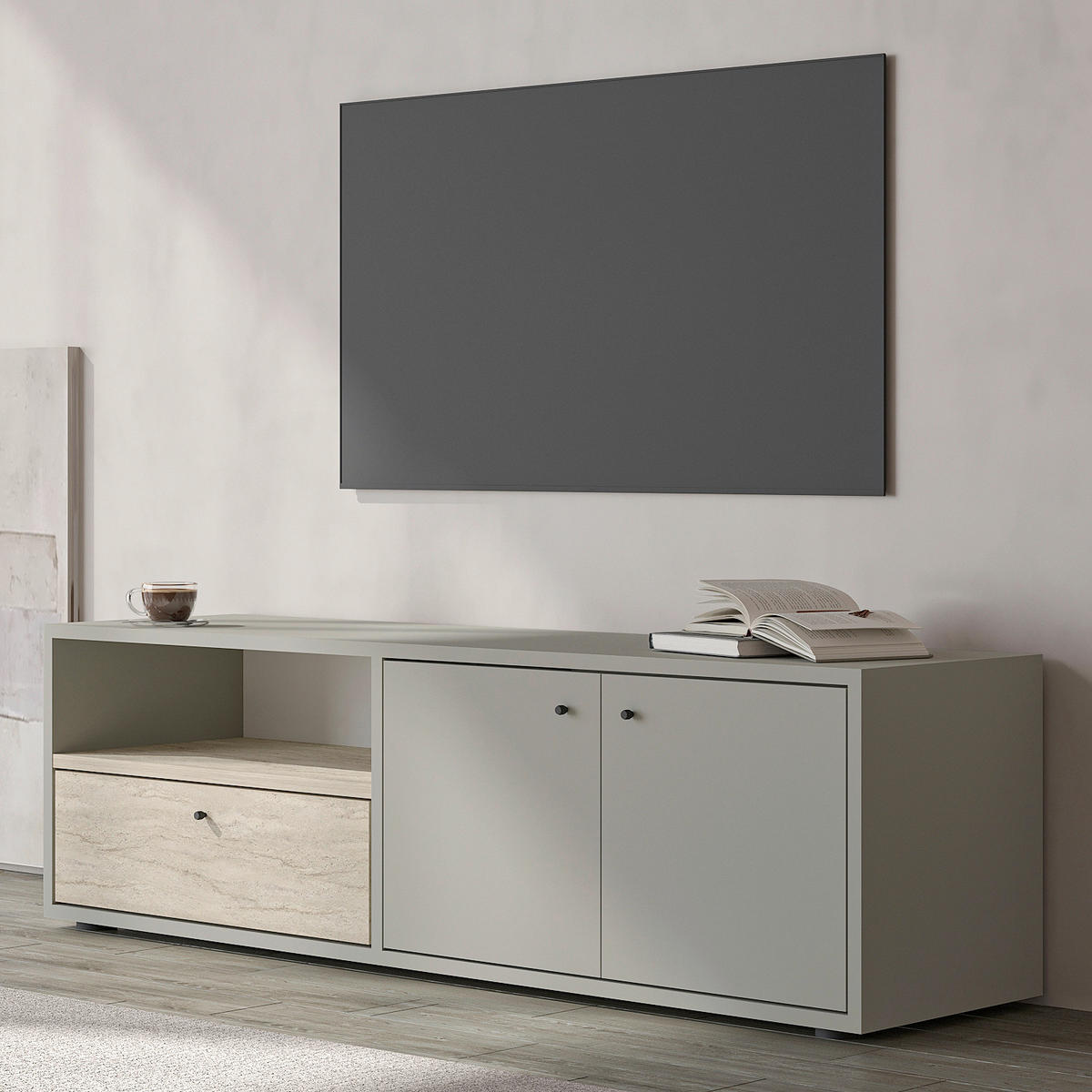 LOWBOARD  in 35/42/136 cm  - Creme/Schwarz, Design, Holzwerkstoff (35/42/136cm) - Livetastic