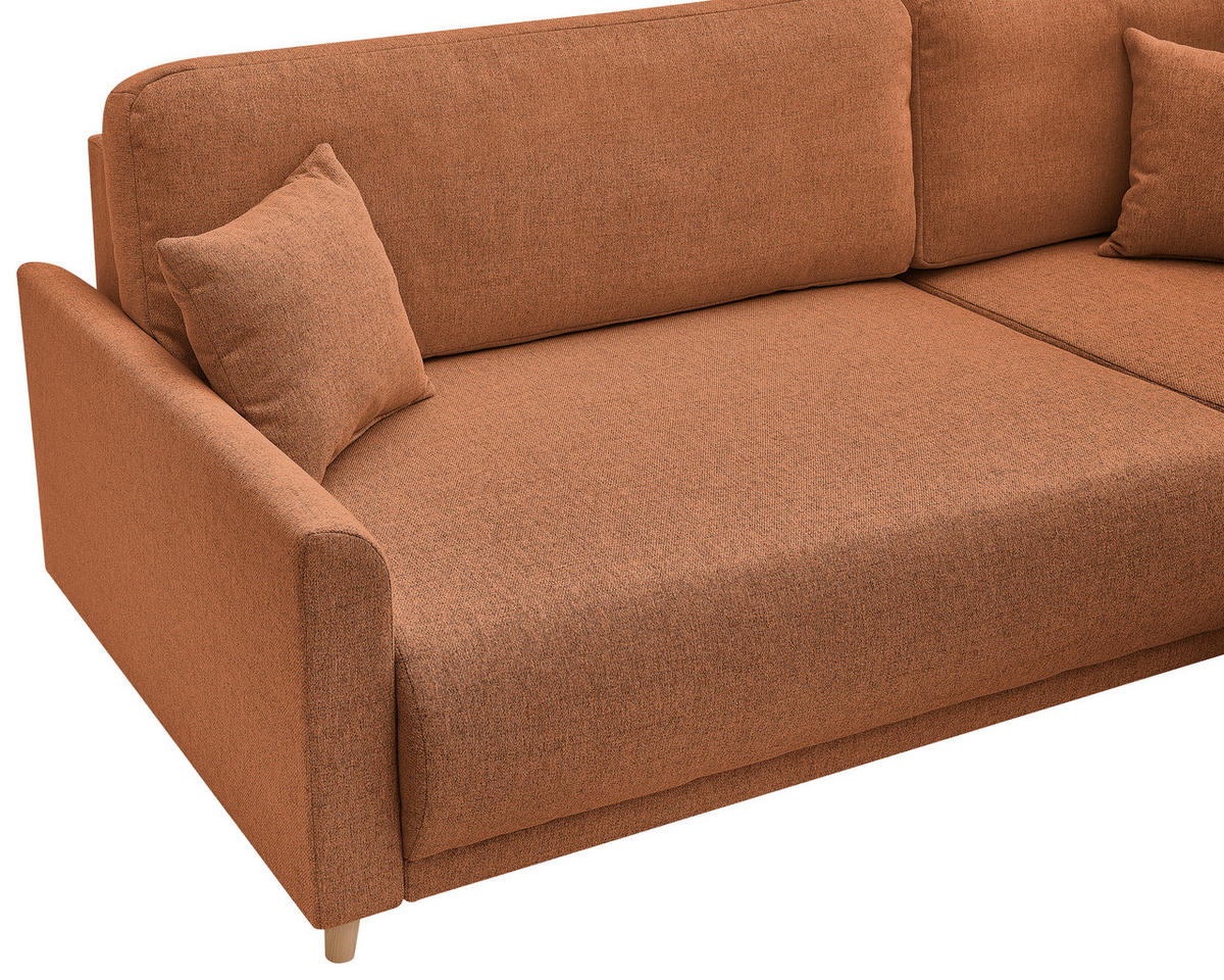ECKSOFA MILOS Rostfarben Flachgewebe, Struktur Rückenkissen, Bettkasten, Schlaffunktion, Rücken echt  - Rostfarben/Naturfarben, Design, Textil (224/148cm) - P & B