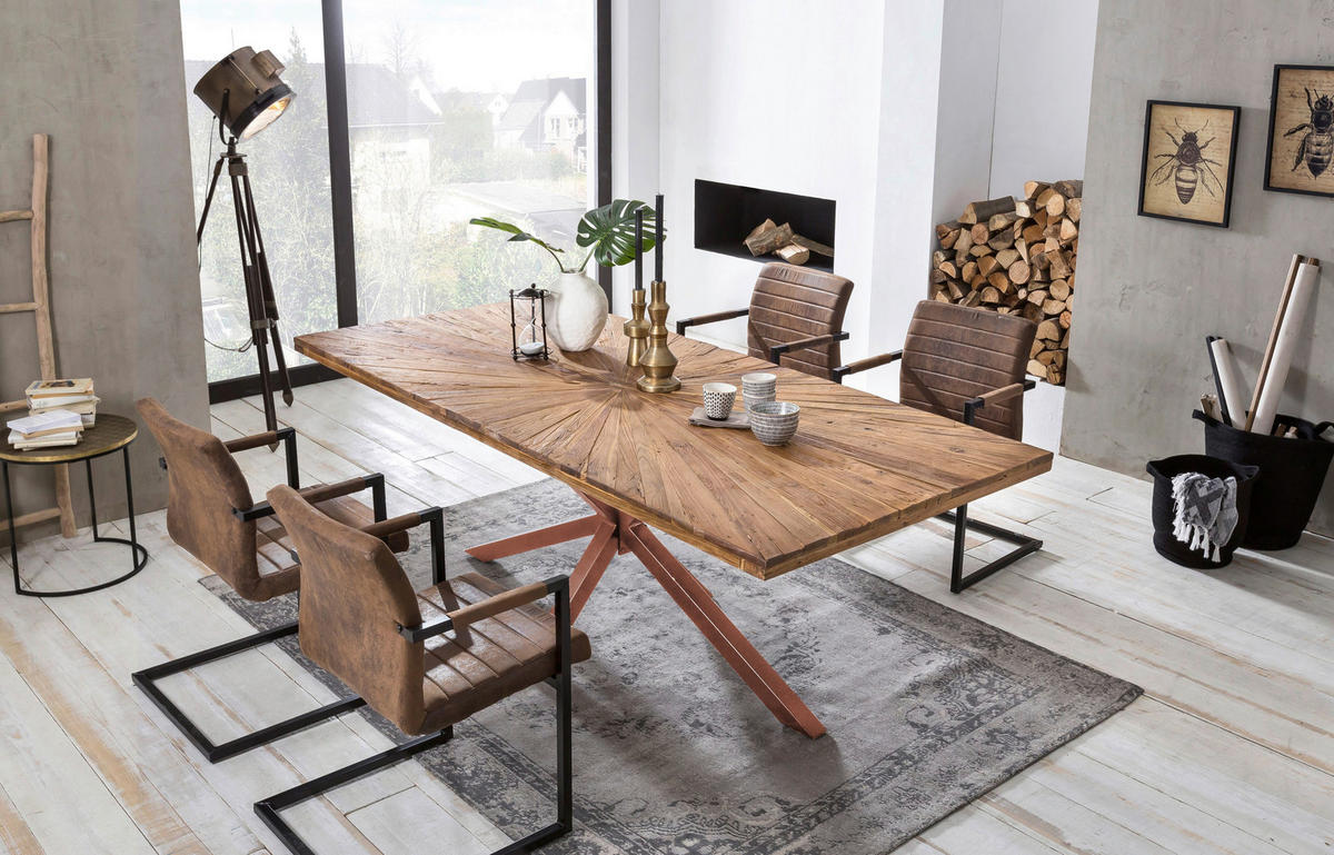 ESSTISCH 180/100/79 cm Echtholz  Holz, Metall rechteckig Braun, Naturfarben  - Braun/Naturfarben, MODERN, Holz/Metall (180/100/79cm) - MID.YOU