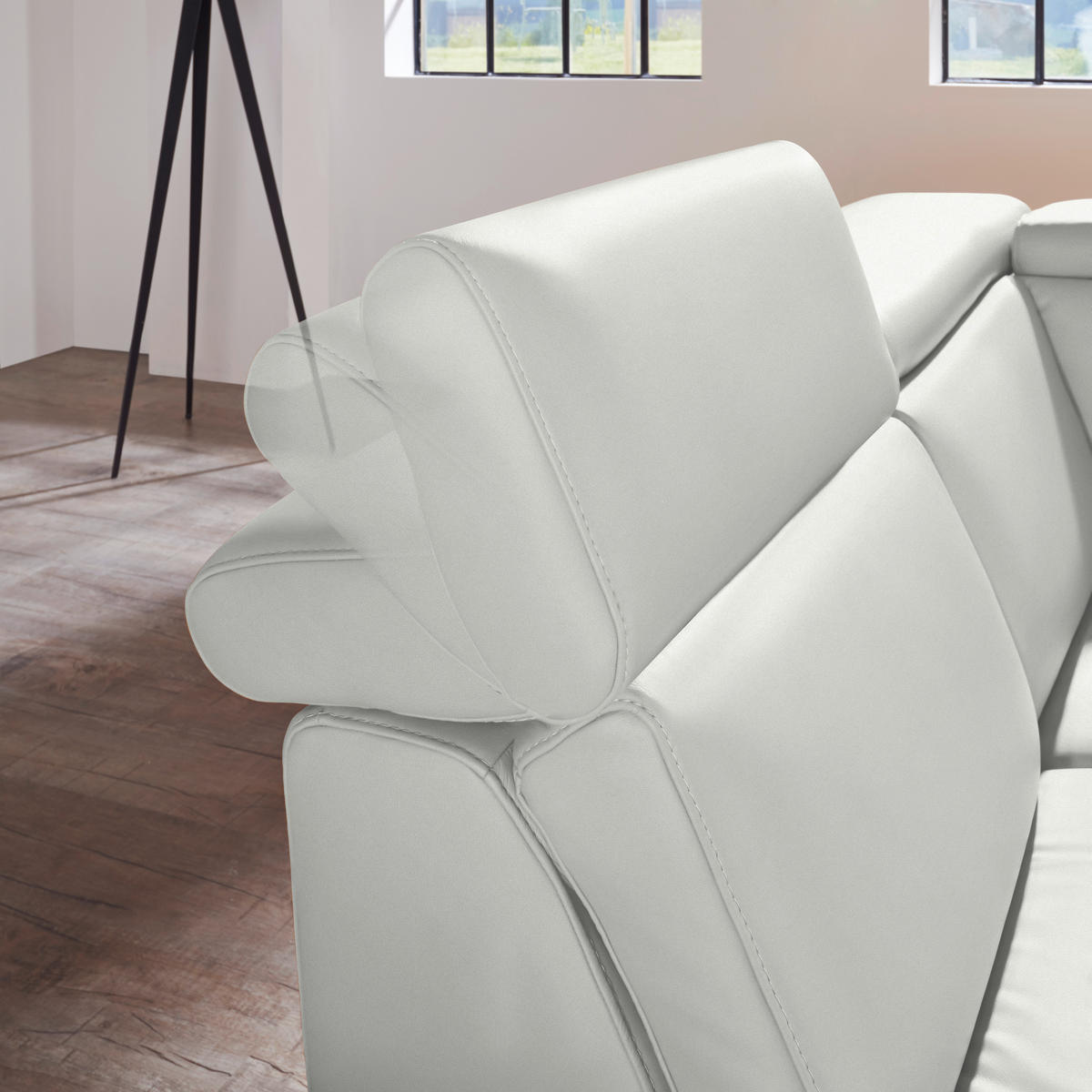 ECKSOFA in Echtleder Hellgrau  - Hellgrau/Alufarben, Design, Leder/Metall (239/271cm) - Cantus
