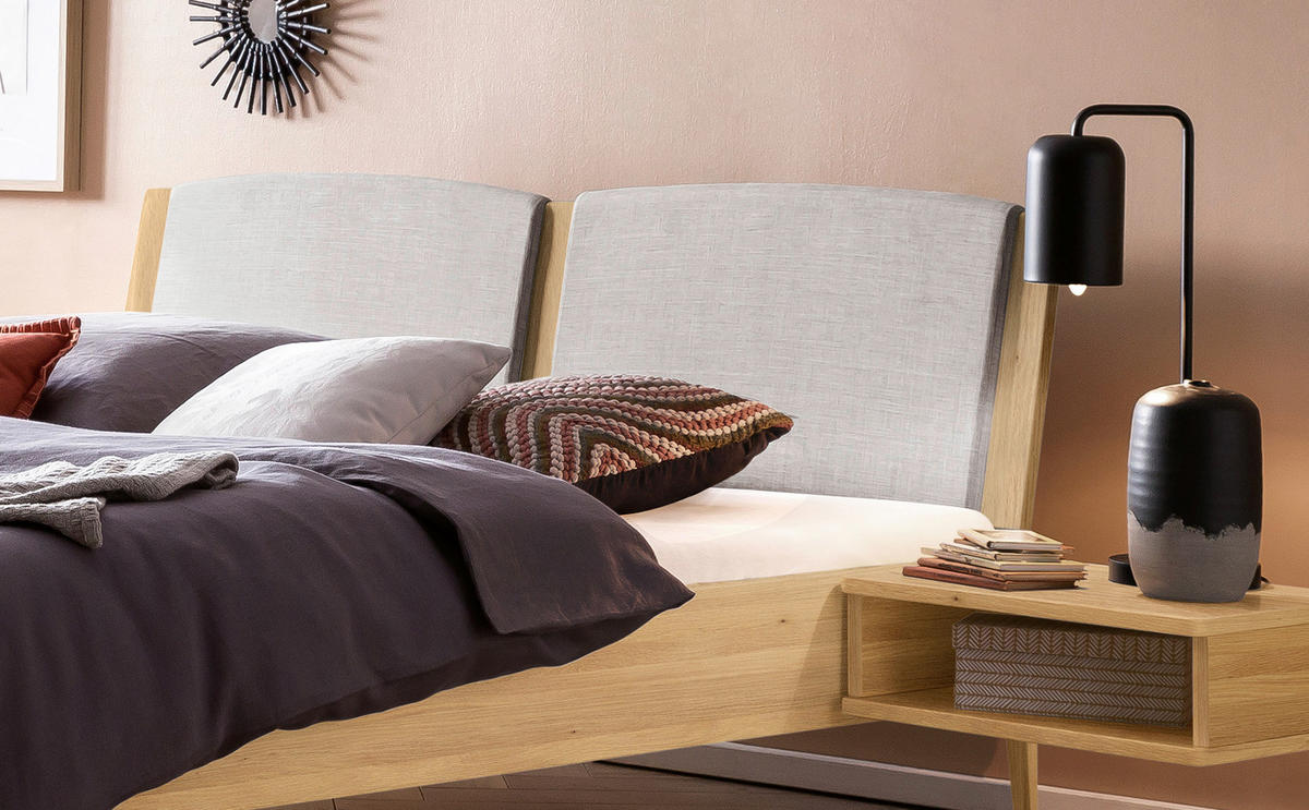 BETT 180/200 cm  in Eichefarben, Hellgrau  - Eichefarben/Hellgrau, KONVENTIONELL, Holz/Textil (180/200cm) - Hasena