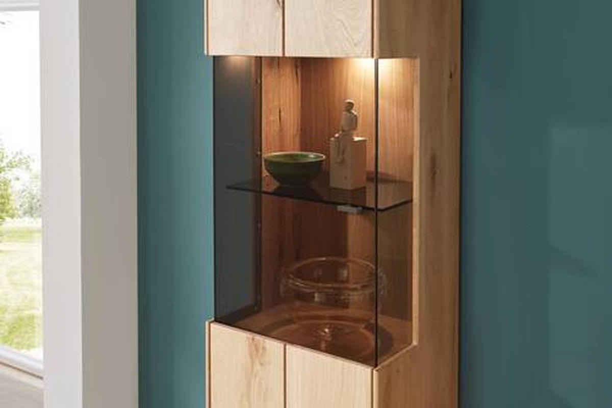 WOHNWAND  in Weiß, Eichefarben  330/204/50 cm  - Eichefarben/Silberfarben, Design, Glas/Holz (330/204/50cm) - Waldwelt