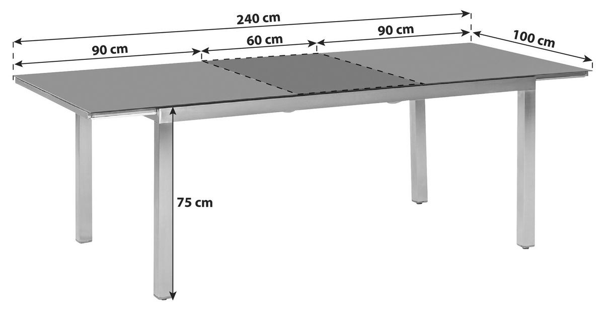 GARTENTISCH 180/100/75 cm  - Silberfarben/Grau, MODERN, Glas/Metall (180/100/75cm) - Gardenson