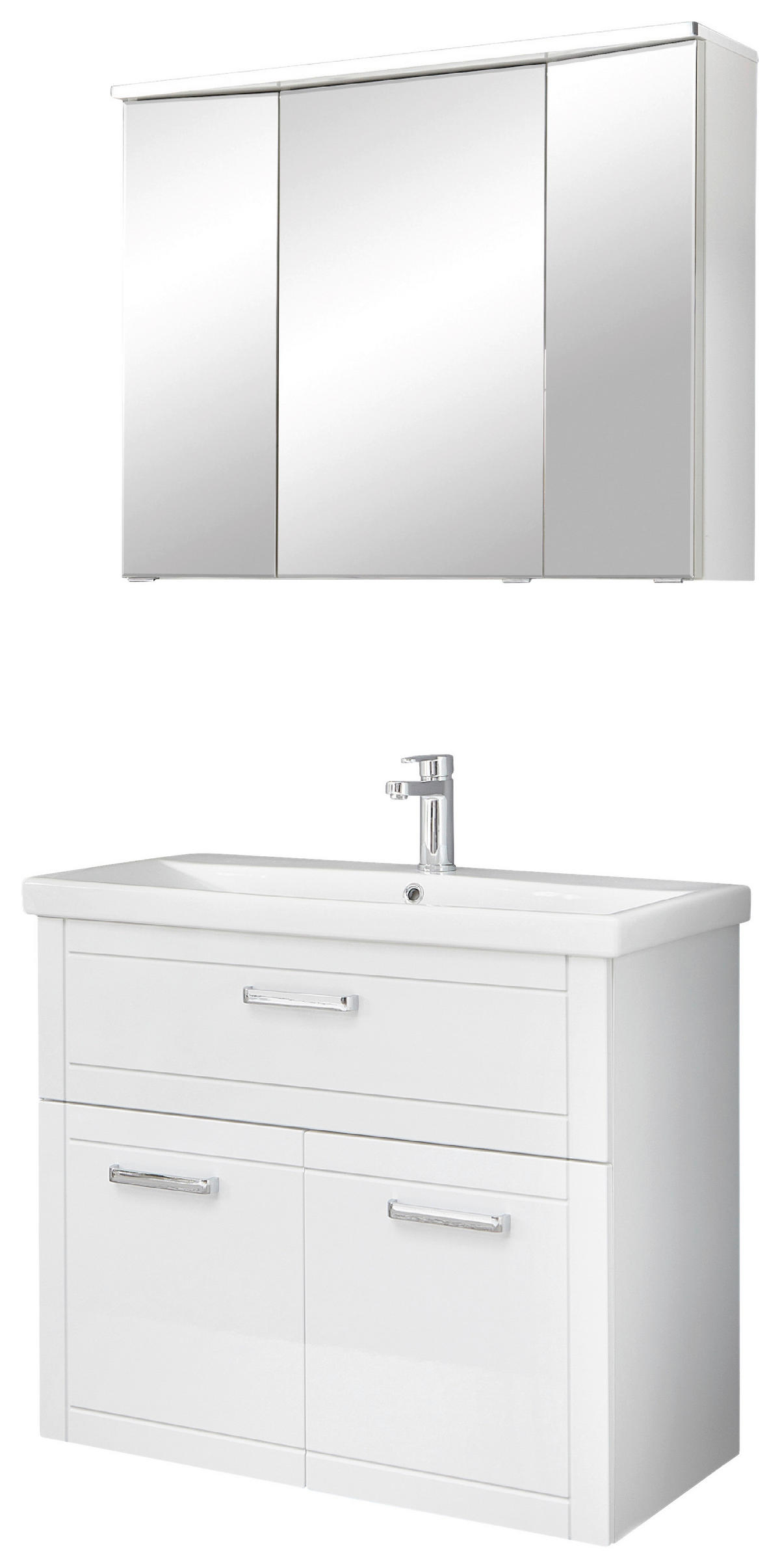 BADEZIMMER 3-teilig  in 90 cm  - Chromfarben/Weiß Hochglanz, MODERN, Glas/Keramik (90cm) - Sadena