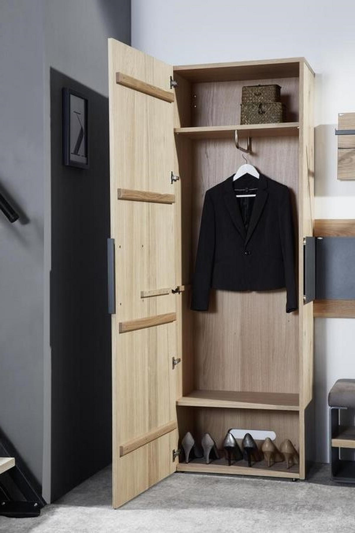 GARDEROBENSCHRANK  in 65,2/197,1/43,5 cm  - Eichefarben/Anthrazit, Natur, Holz/Metall (65,2/197,1/43,5cm) - Voglauer