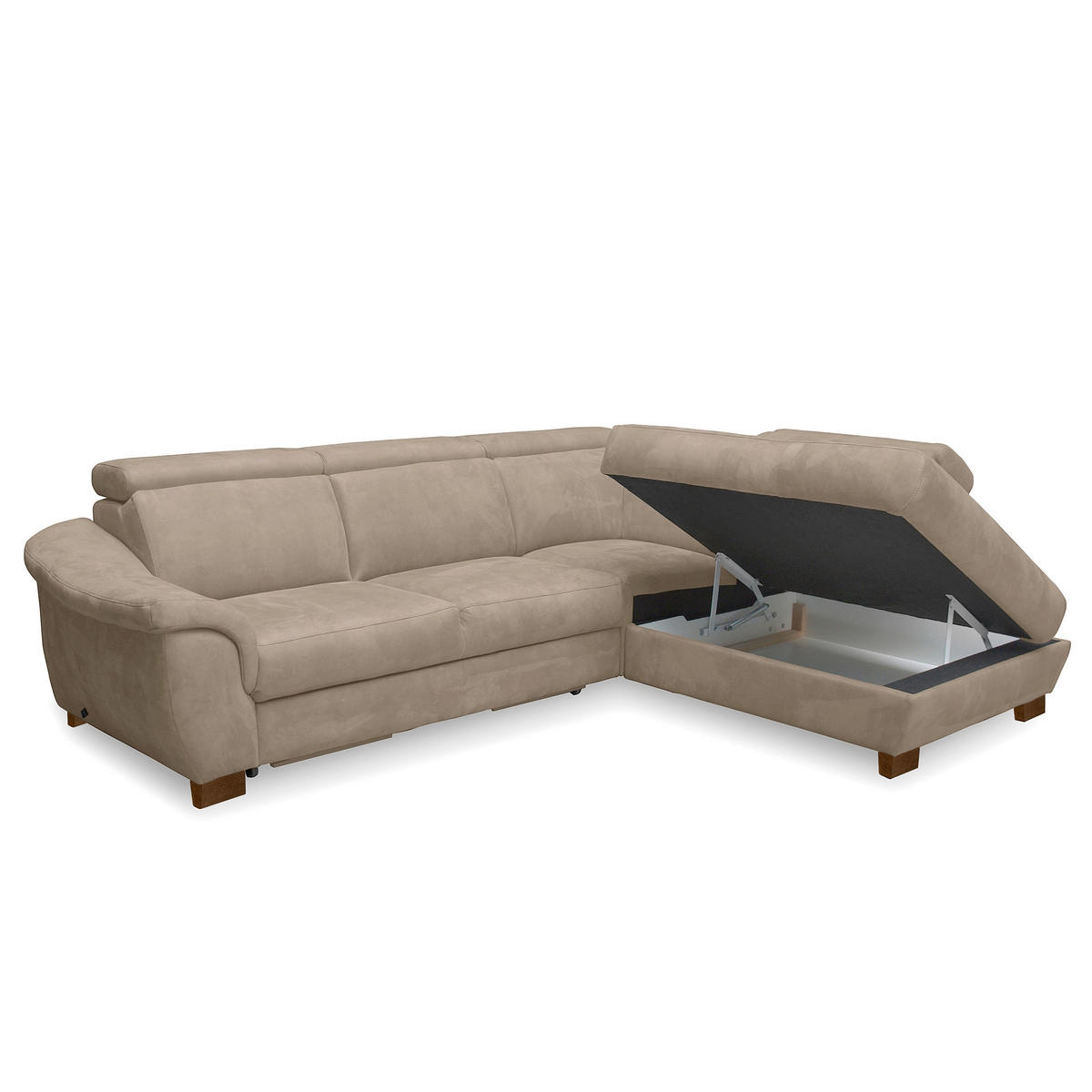 ECKSOFA TREND in Mikrofaser Taupe Bettkasten, Relaxfunktion, Kopfteilverstellung  276/238 cm  - Taupe/Wengefarben, Design, Holz/Textil (276/238cm) - Livetastic