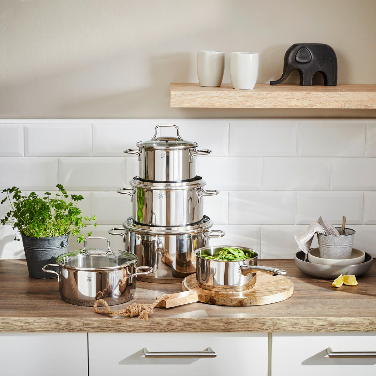 GRYT- OCH KASTRULLSET 5 delar  - stålfärgad, Basics, metall/glas - WMF