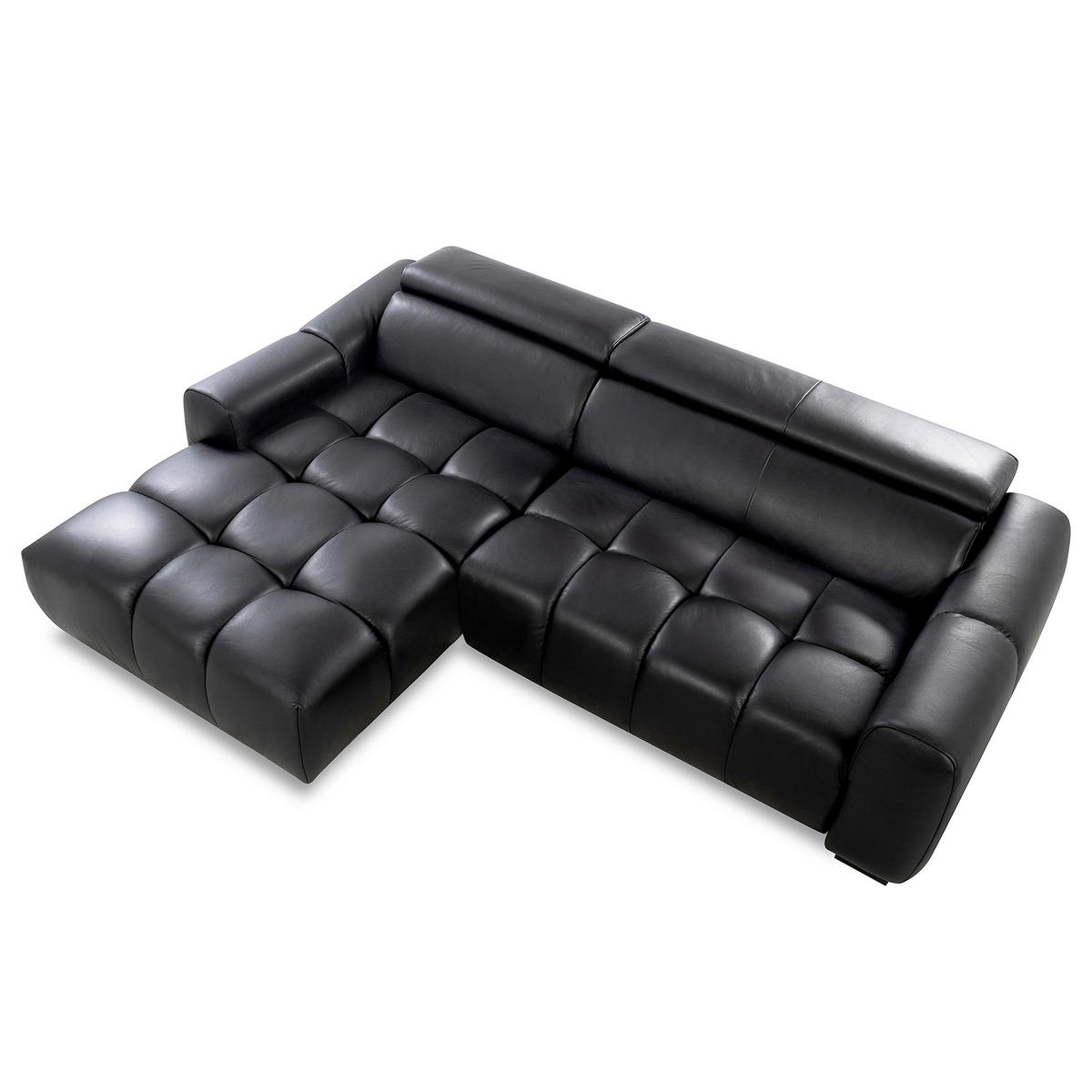 ECKSOFA AVEIRO Schwarz Echtleder Bettkasten, Kopfteilverstellung, Sitzvorzug  - Schwarz, Design, Leder/Kunststoff (177/274cm) - Livetastic