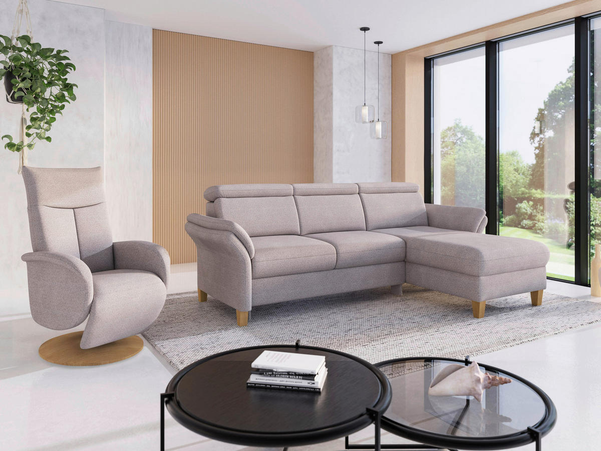 ECKSOFA GLENDALE E Silberfarben Chenille  - Eichefarben/Silberfarben, KONVENTIONELL, Holz/Textil (253/166cm) - Sit & More