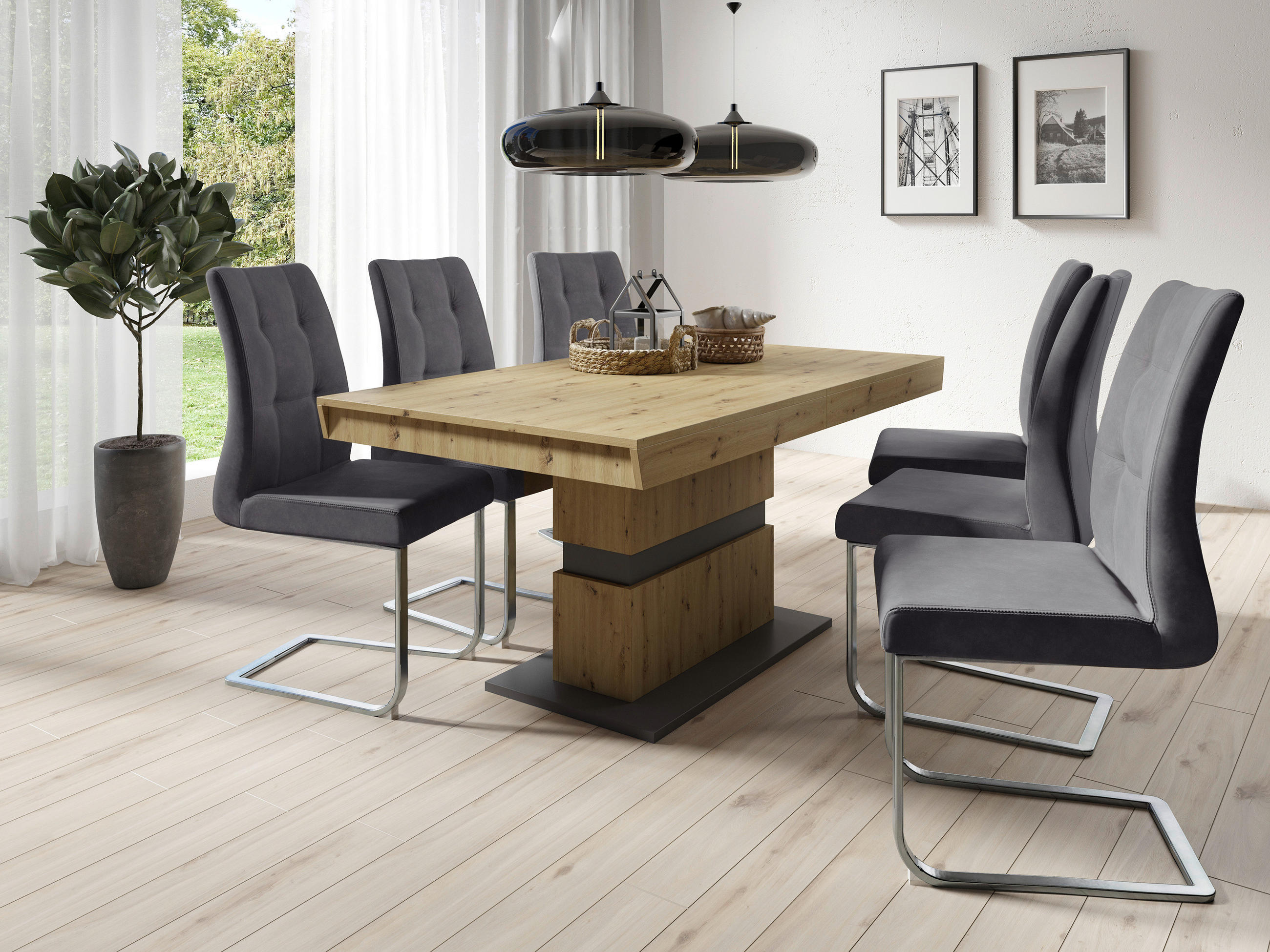 ESSTISCH in Holzwerkstoff 160/90/75 cm  - Dunkelgrau/Eiche Artisan, MODERN, Holzwerkstoff (160/90/75cm) - MID.YOU