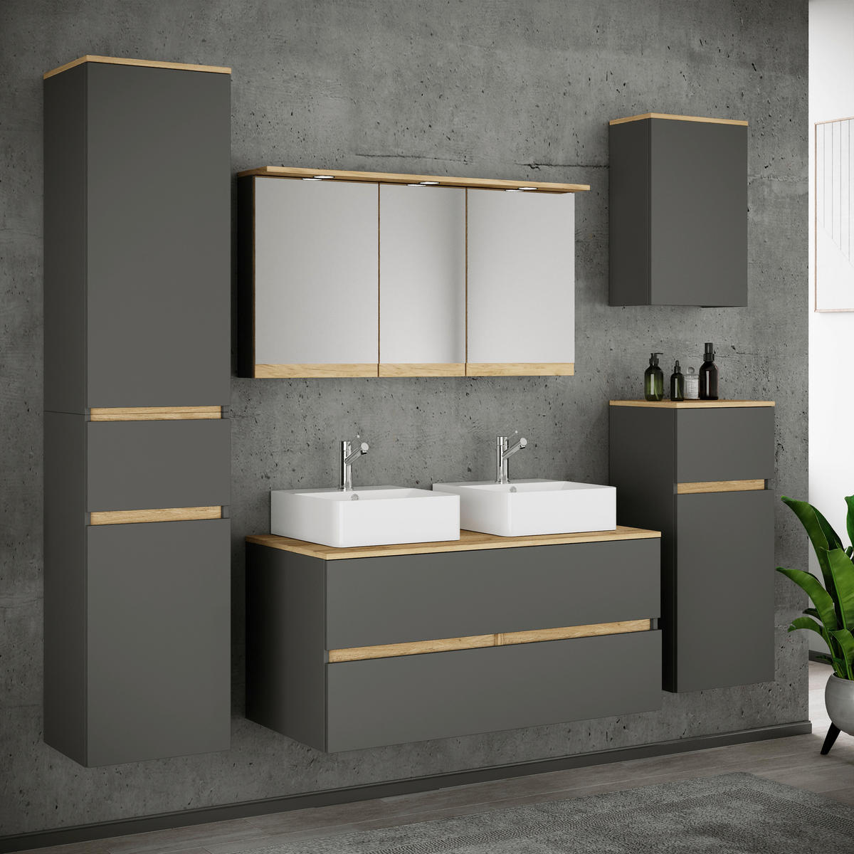 BADEZIMMER 7-teilig 191 cm  - Honigeiche/Weiss, Trend, Keramik/Holzwerkstoff (191cm) - MID.YOU